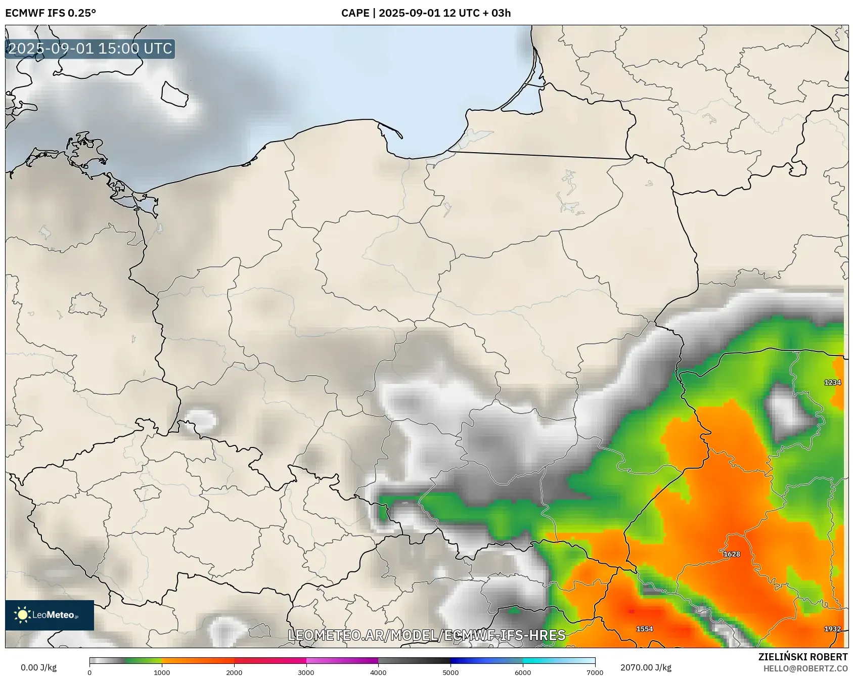 ECMWF IFS 0.25° model - Polonia, CAPE ECMWF IFS 0.25° model - Polonia, CAPE