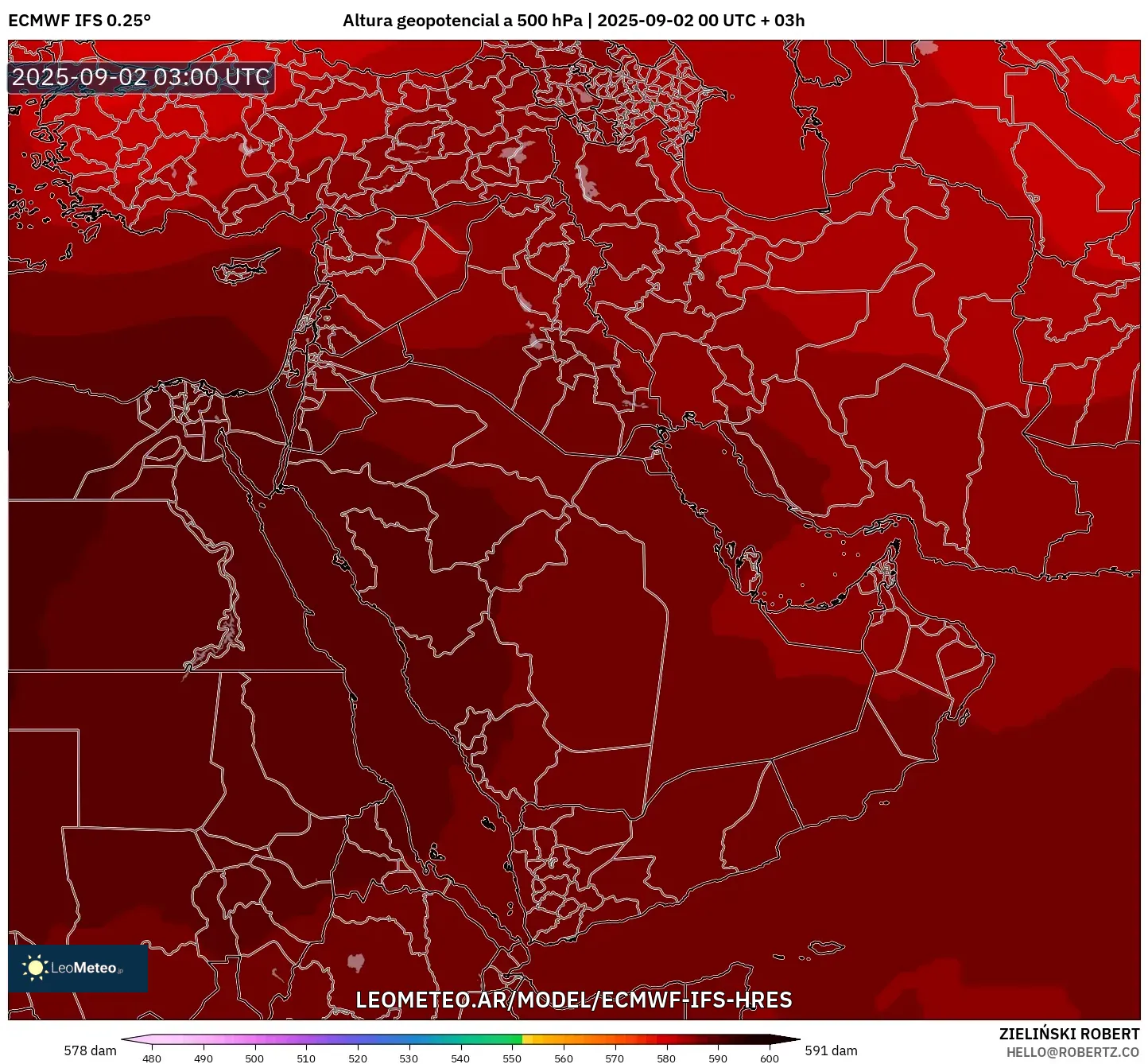 ECMWF IFS 0.25° model - Oriente Medio, Altura geopotencial a 500 hPa ECMWF IFS 0.25° model - Oriente Medio, Altura geopotencial a 500 hPa