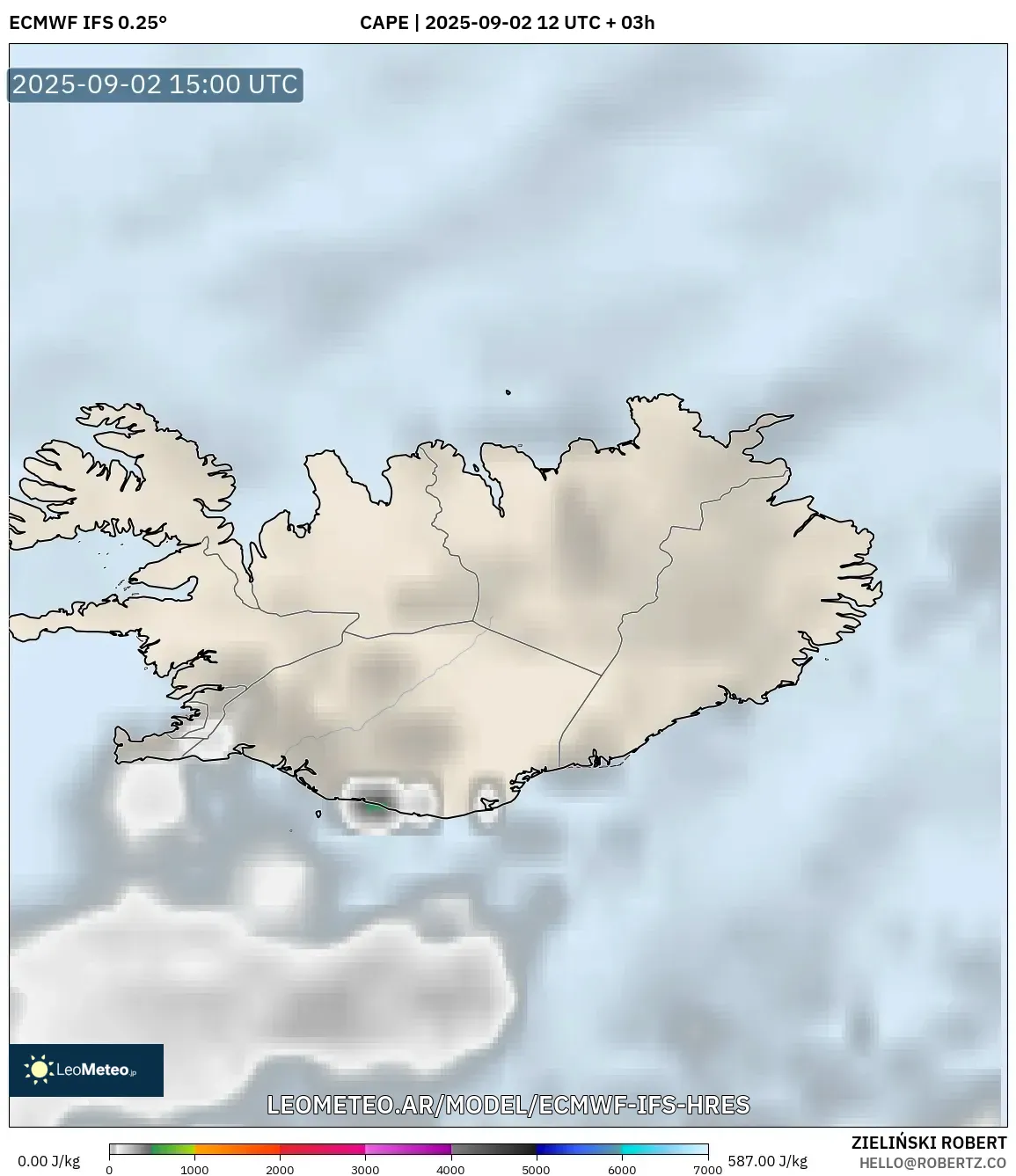 ECMWF IFS 0.25° model - Islandia, CAPE ECMWF IFS 0.25° model - Islandia, CAPE