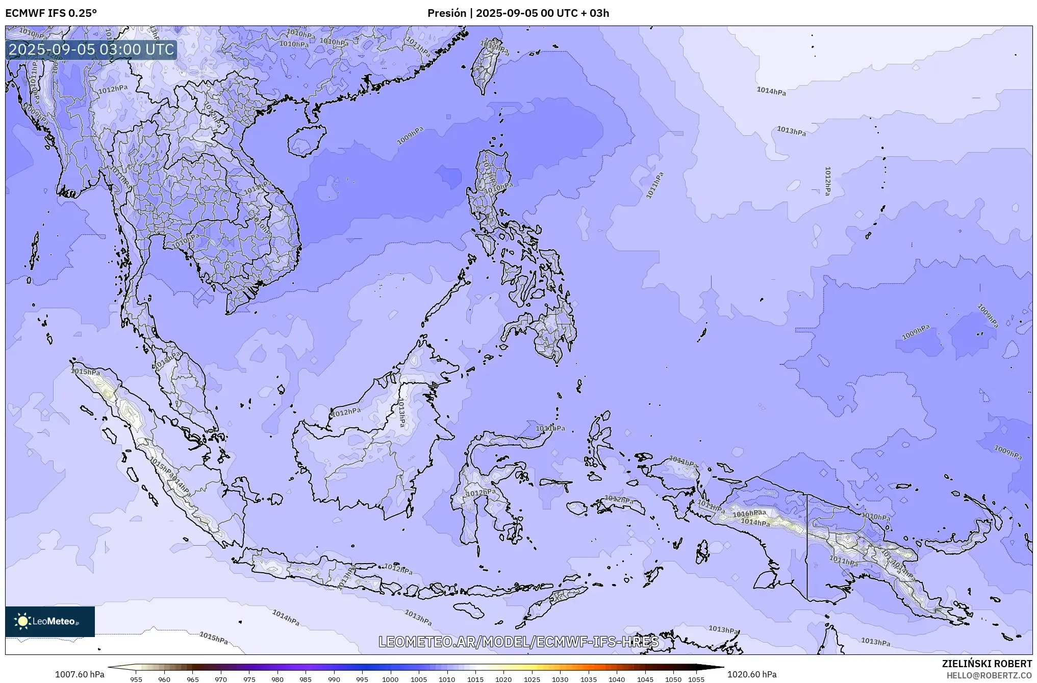 ECMWF IFS 0.25° model - Sudeste Asiático, Presión