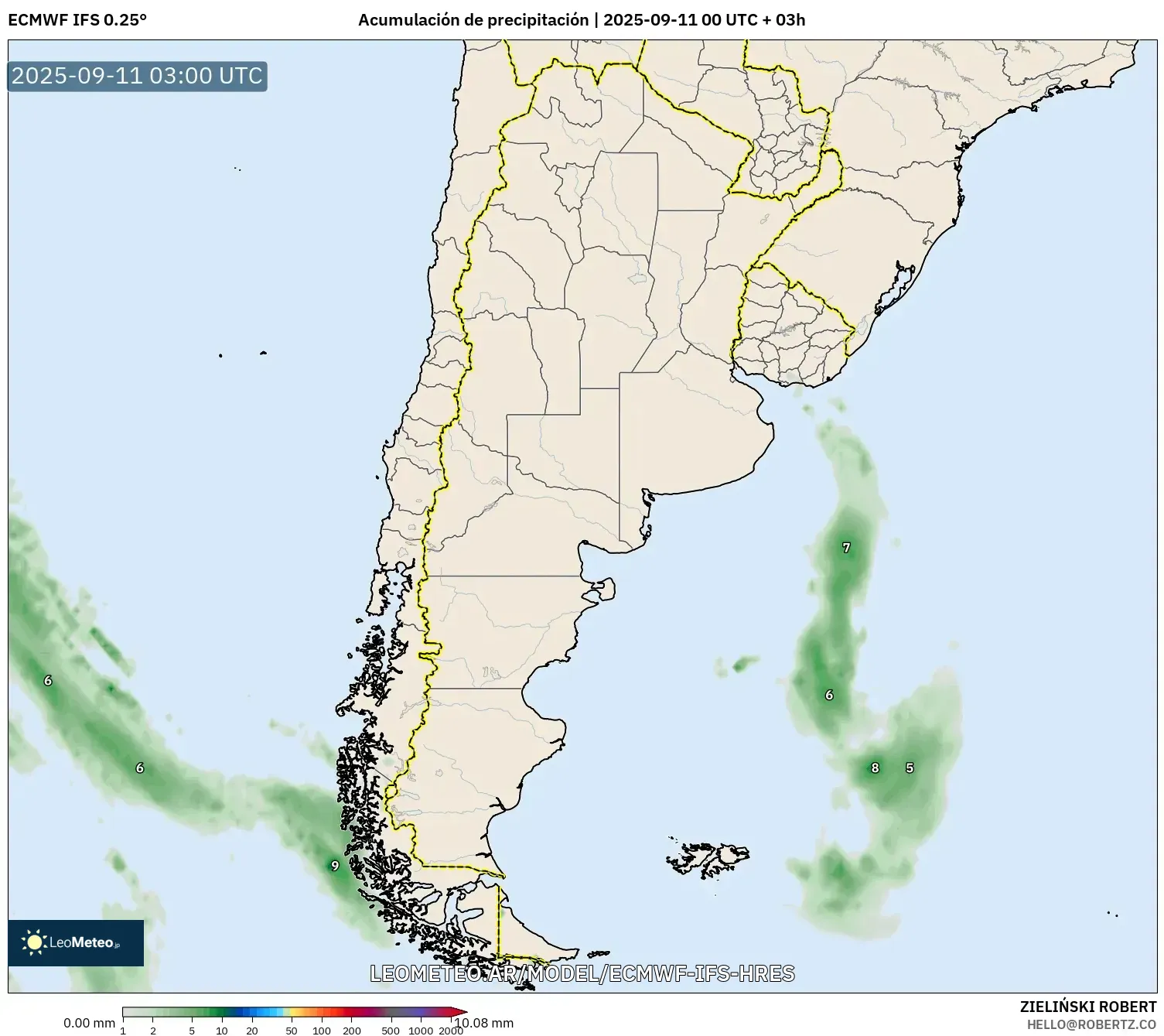 ECMWF IFS 0.25° model - Argentina, Acumulación de precipitación