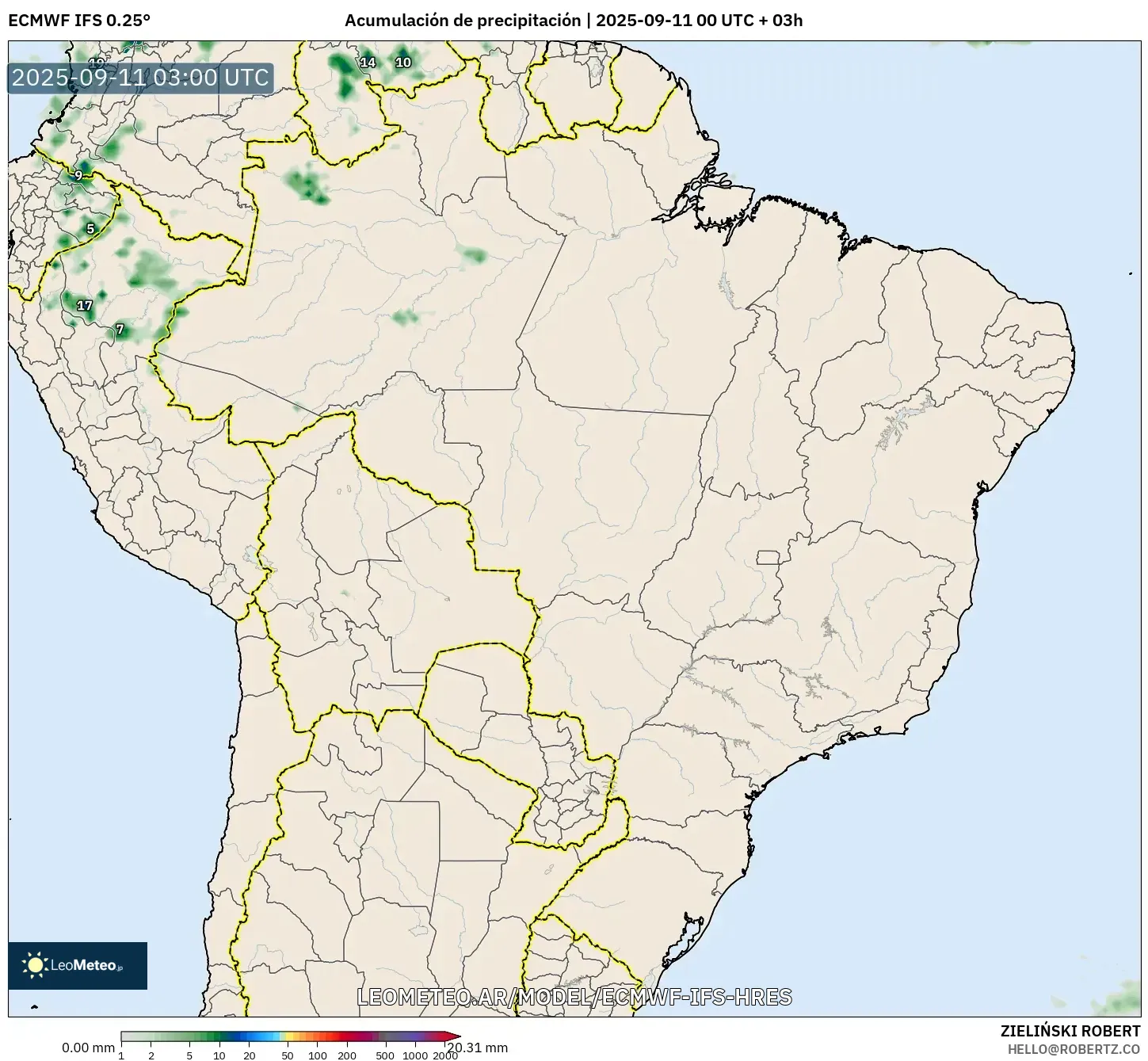 ECMWF IFS 0.25° model - Brasil, Acumulación de precipitación