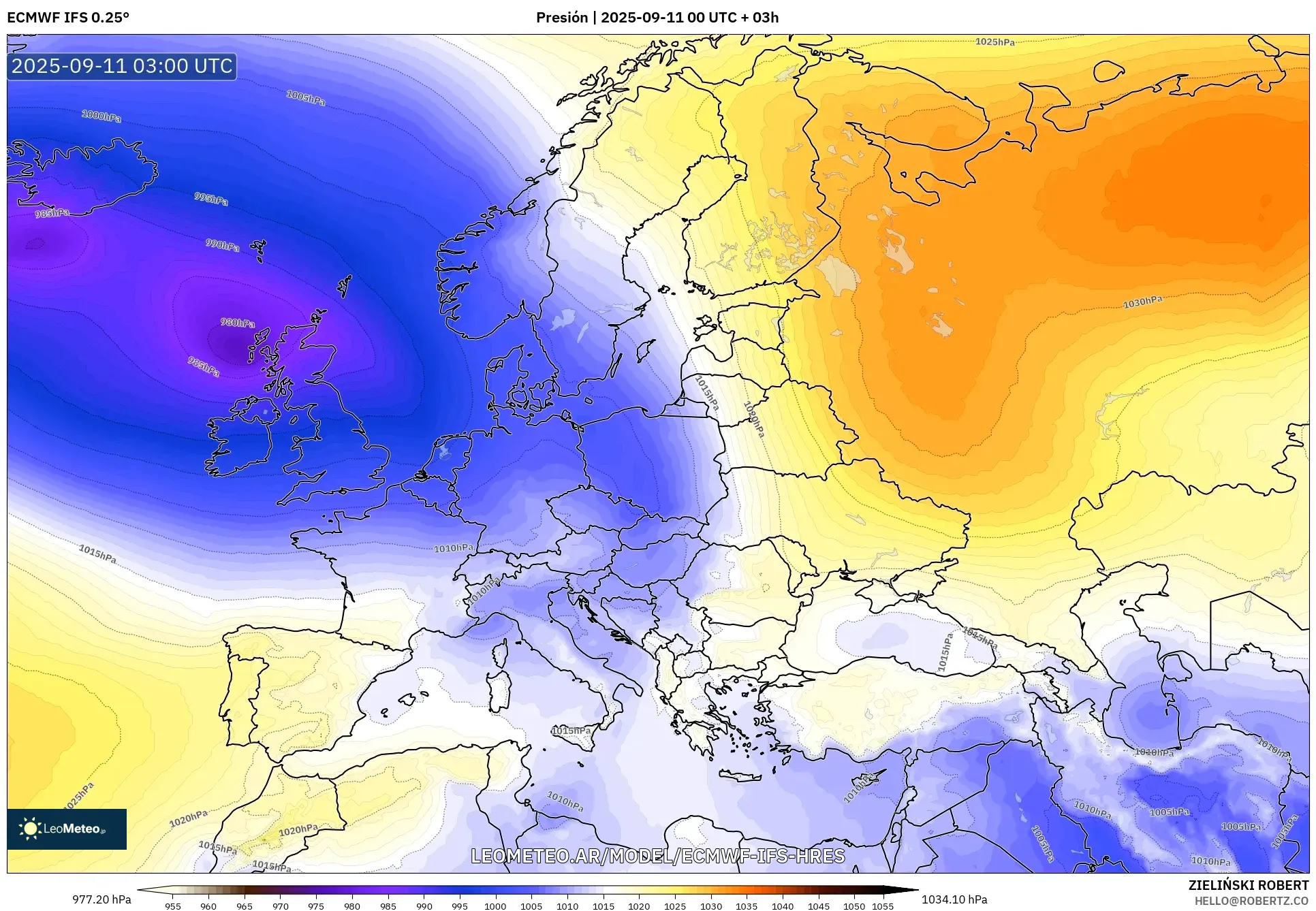 ECMWF IFS 0.25° model - Europa, Presión