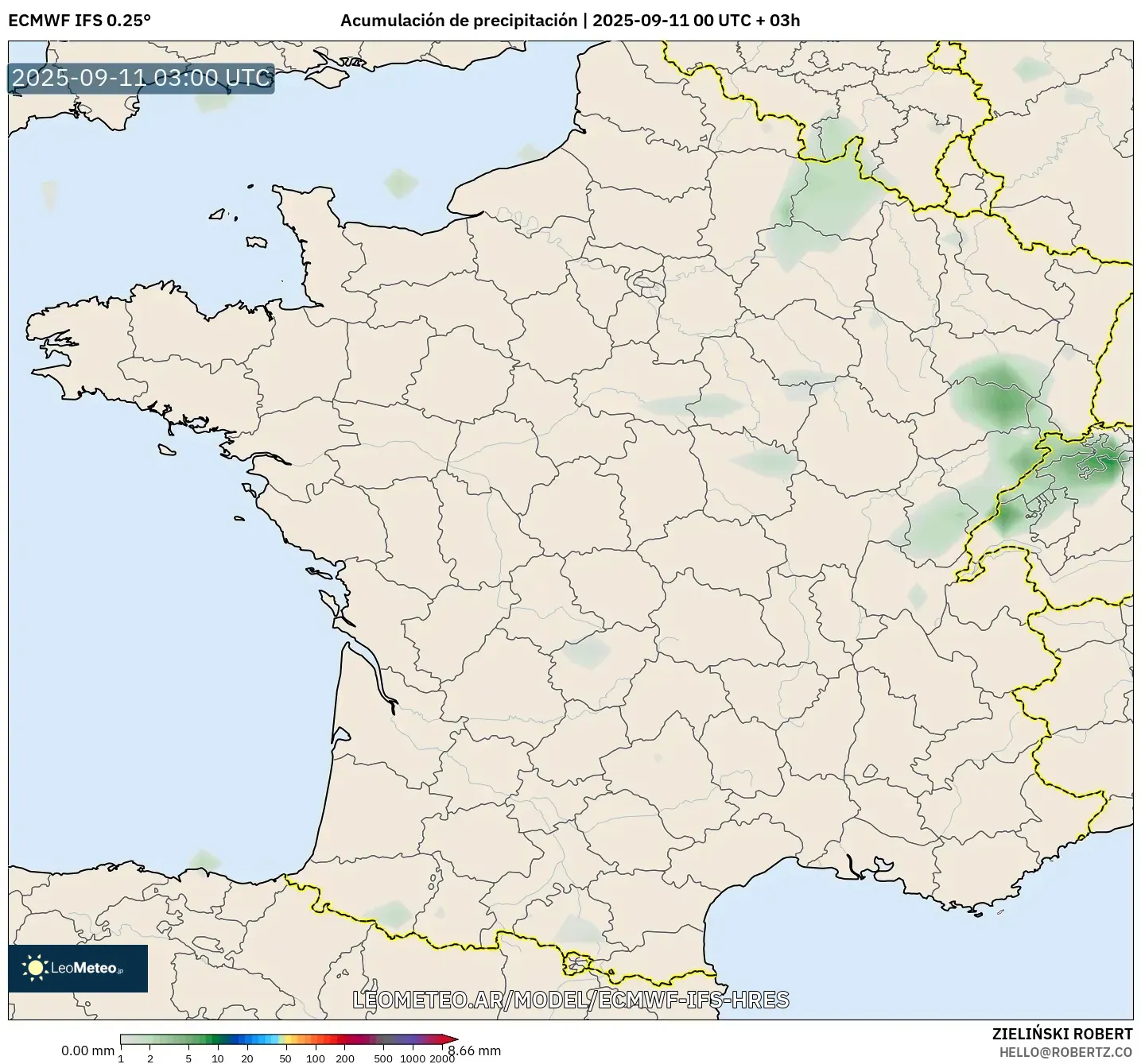ECMWF IFS 0.25° model - Francia, Acumulación de precipitación