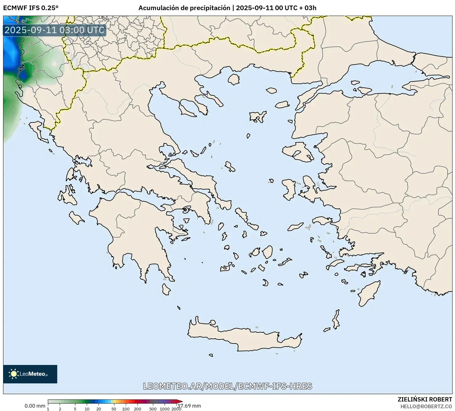 ECMWF IFS 0.25° model - Grecia, Acumulación de precipitación