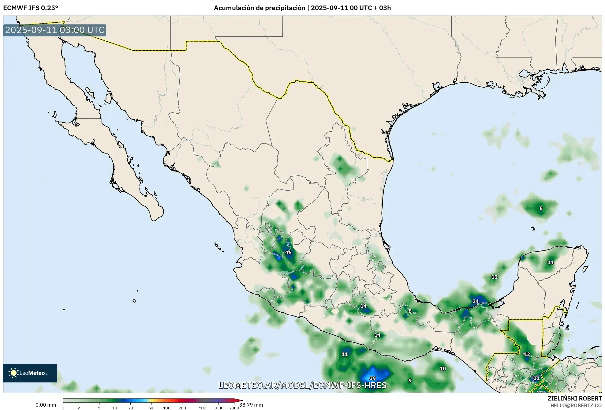 ECMWF IFS 0.25° model - México, Acumulación de precipitación