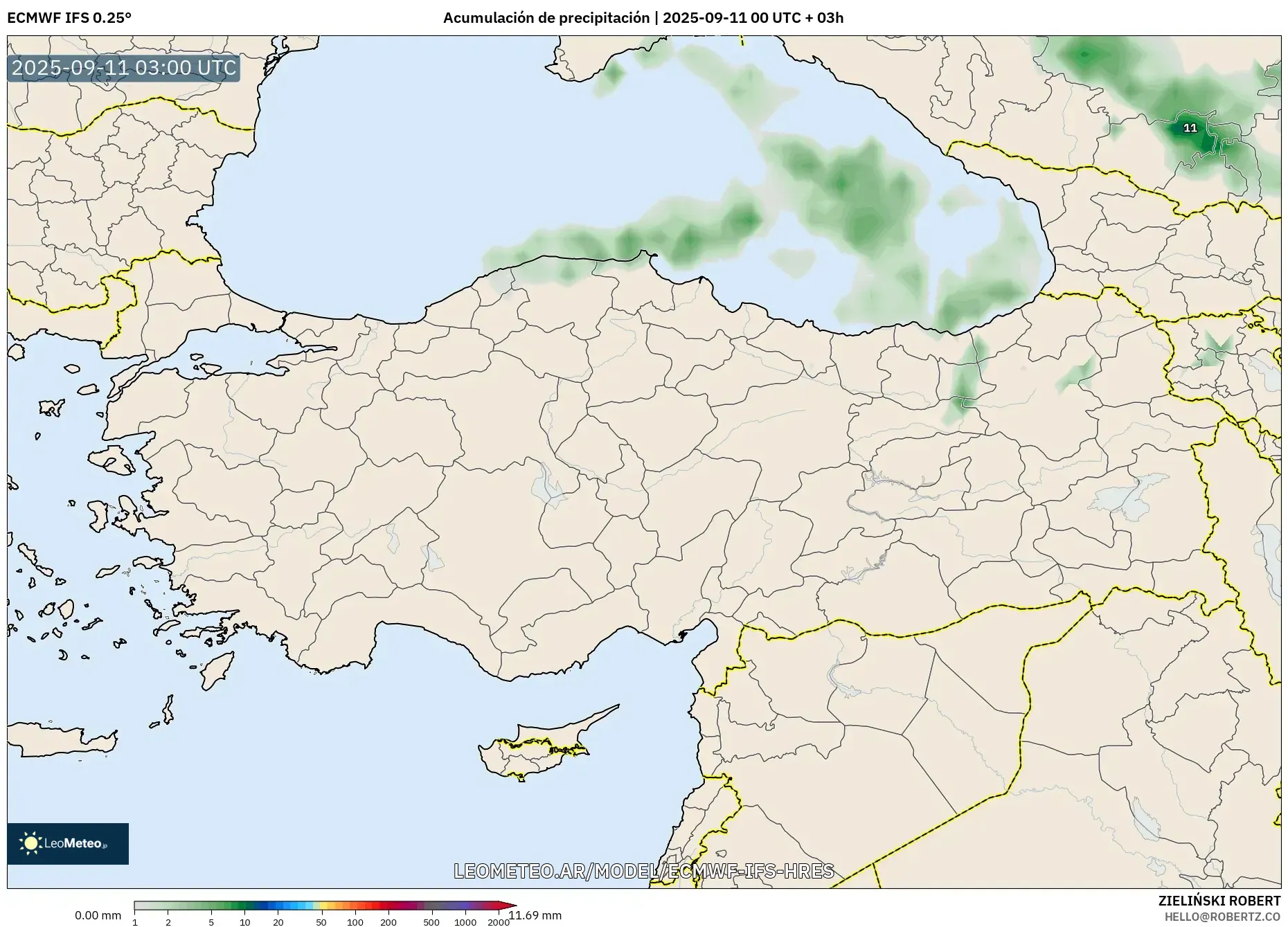 ECMWF IFS 0.25° model - Turquía, Acumulación de precipitación