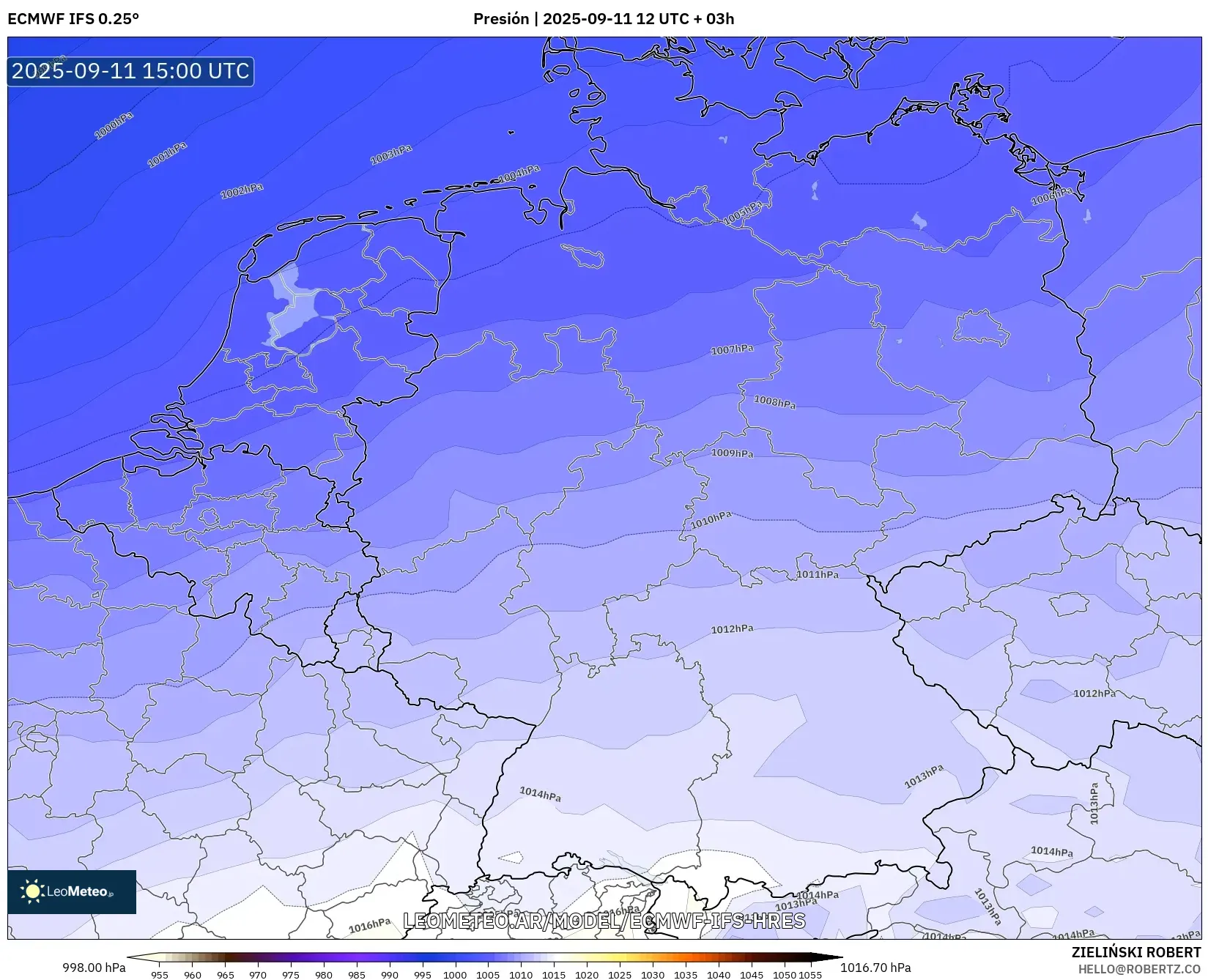 ECMWF IFS 0.25° model - Alemania, Presión