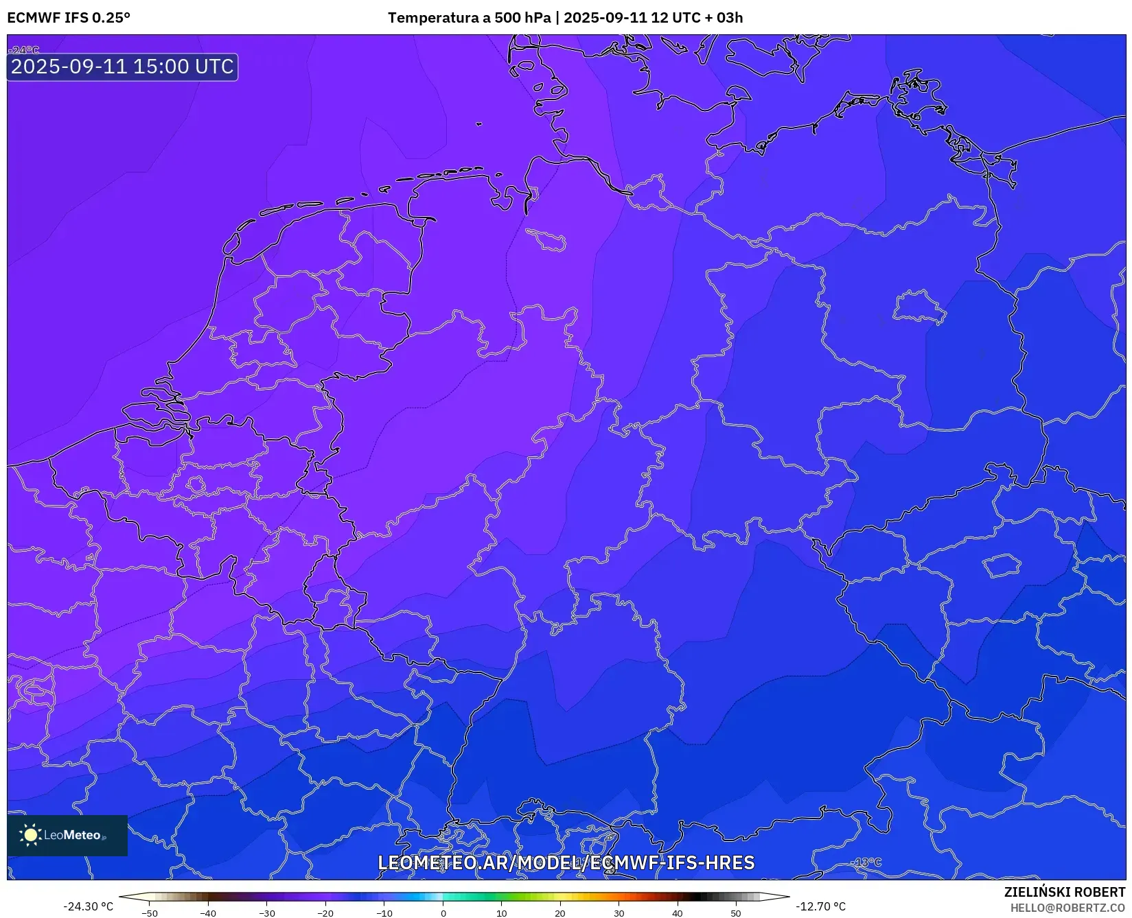 ECMWF IFS 0.25° model - Alemania, Temperatura a 500 hPa