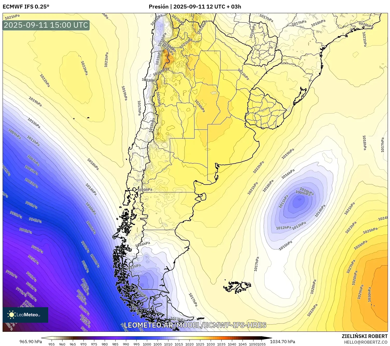ECMWF IFS 0.25° model - Argentina, Presión