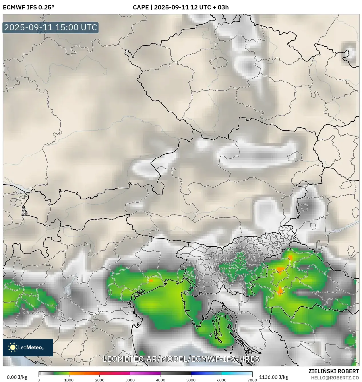 ECMWF IFS 0.25° model - Austria, CAPE