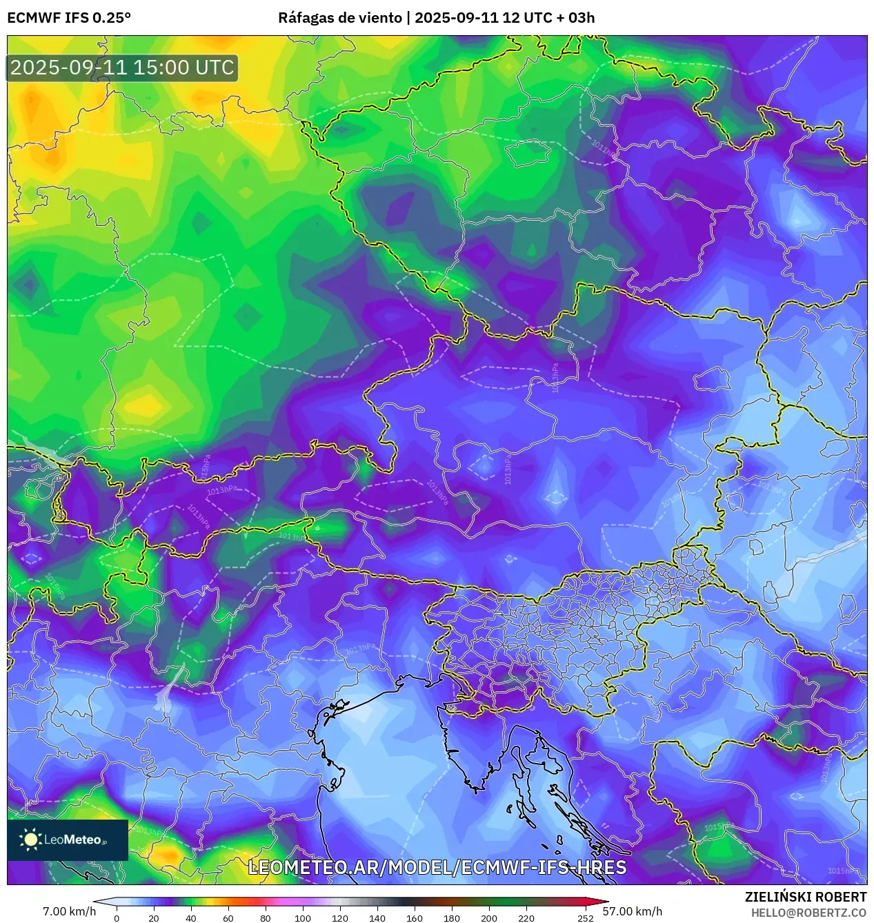 ECMWF IFS 0.25° model - Austria, Ráfagas de viento