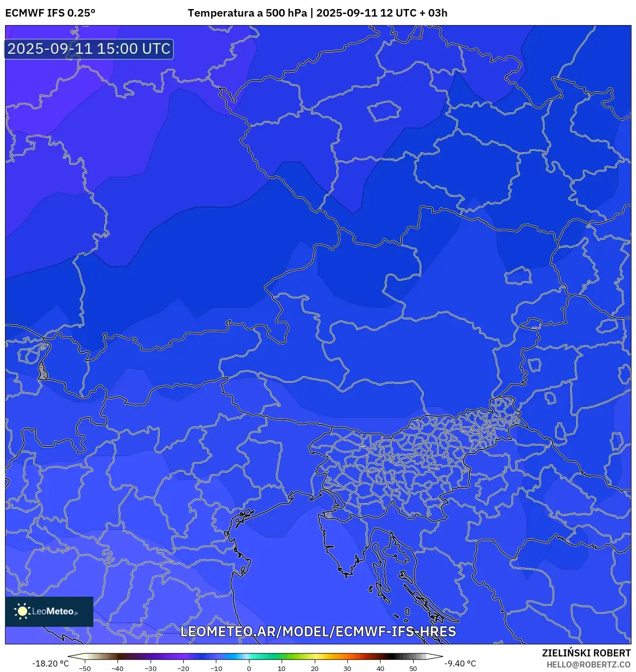 ECMWF IFS 0.25° model - Austria, Temperatura a 500 hPa ECMWF IFS 0.25° model - Austria, Temperatura a 500 hPa
