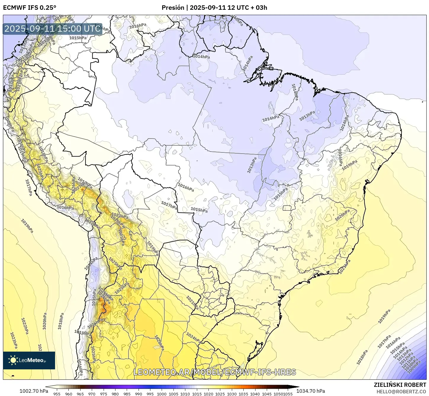 ECMWF IFS 0.25° model - Brasil, Presión