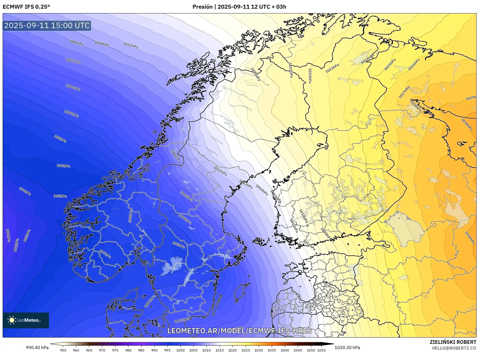 ECMWF IFS 0.25° model - Escandinavia, Presión ECMWF IFS 0.25° model - Escandinavia, Presión