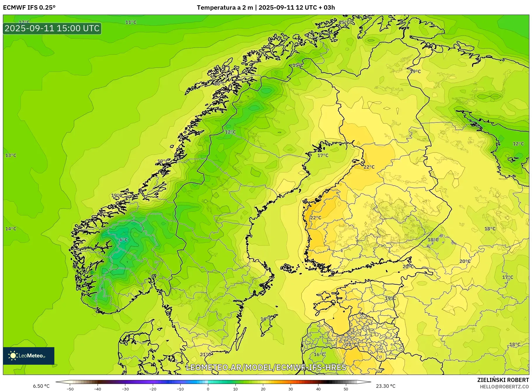 ECMWF IFS 0.25° model - Escandinavia, Temperatura a 2 m ECMWF IFS 0.25° model - Escandinavia, Temperatura a 2 m