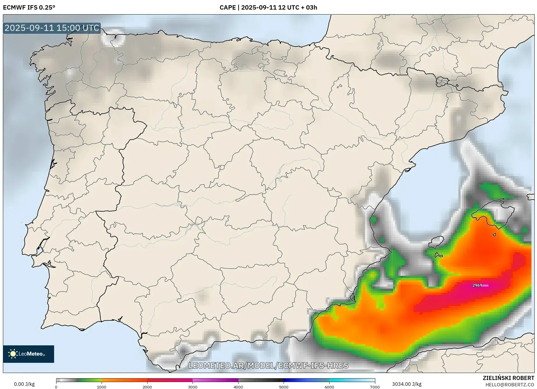 ECMWF IFS 0.25° model - España, CAPE