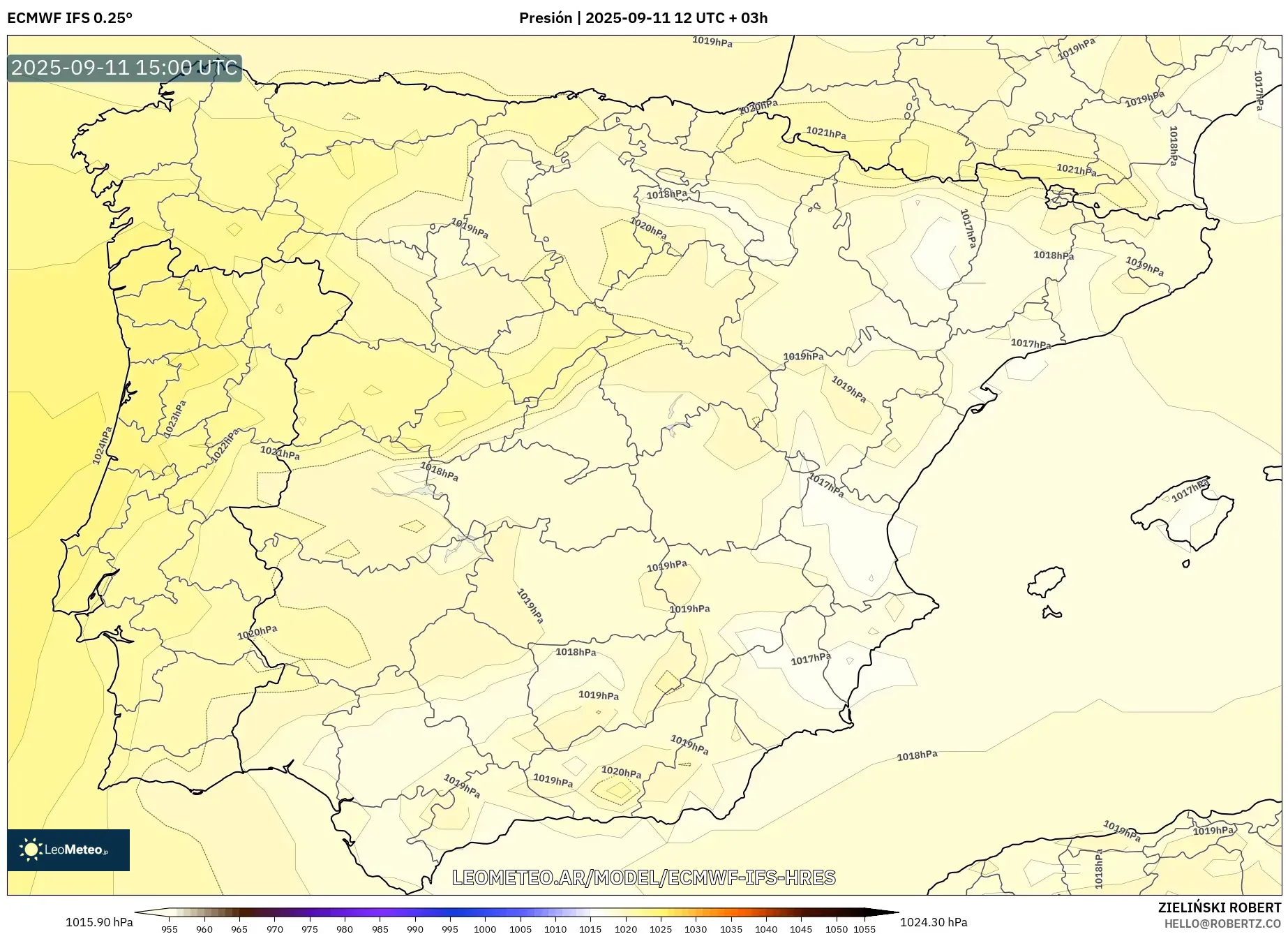 ECMWF IFS 0.25° model - España, Presión ECMWF IFS 0.25° model - España, Presión