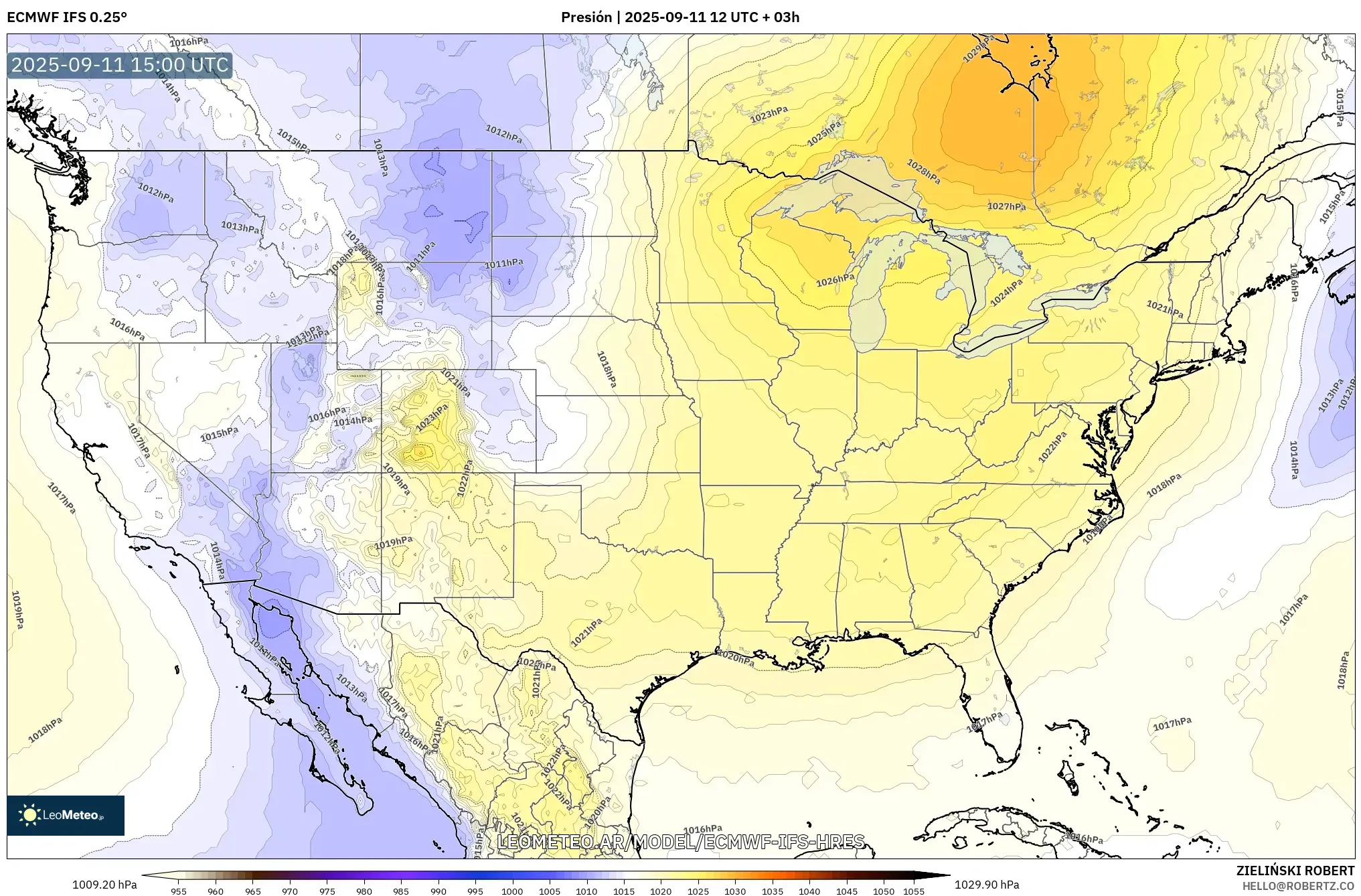 ECMWF IFS 0.25° model - Estados Unidos, Presión