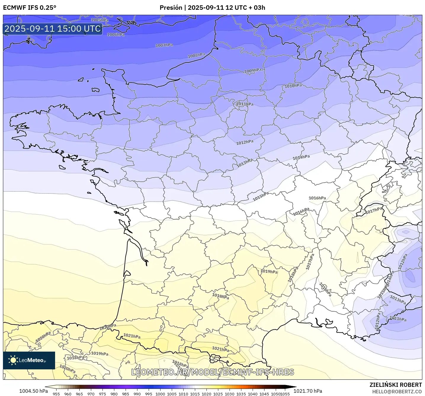 ECMWF IFS 0.25° model - Francia, Presión ECMWF IFS 0.25° model - Francia, Presión