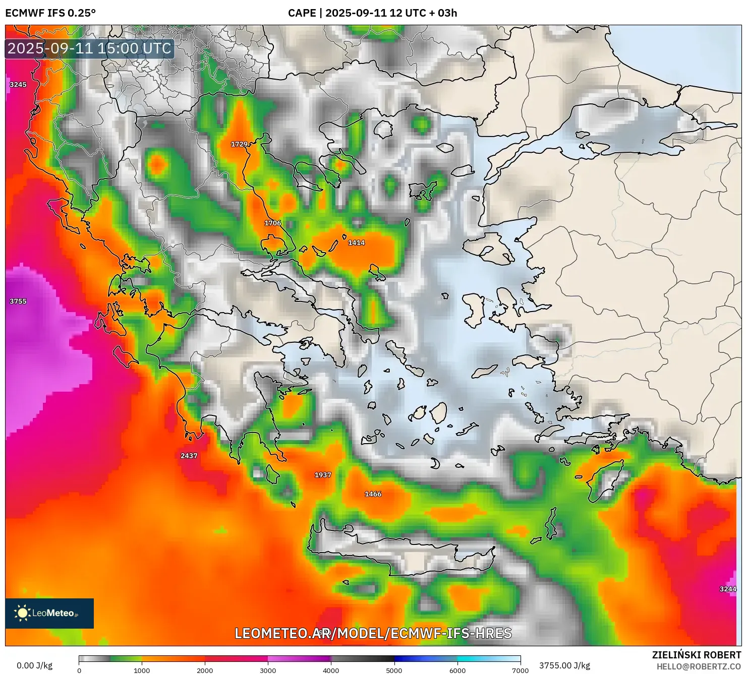 ECMWF IFS 0.25° model - Grecia, CAPE