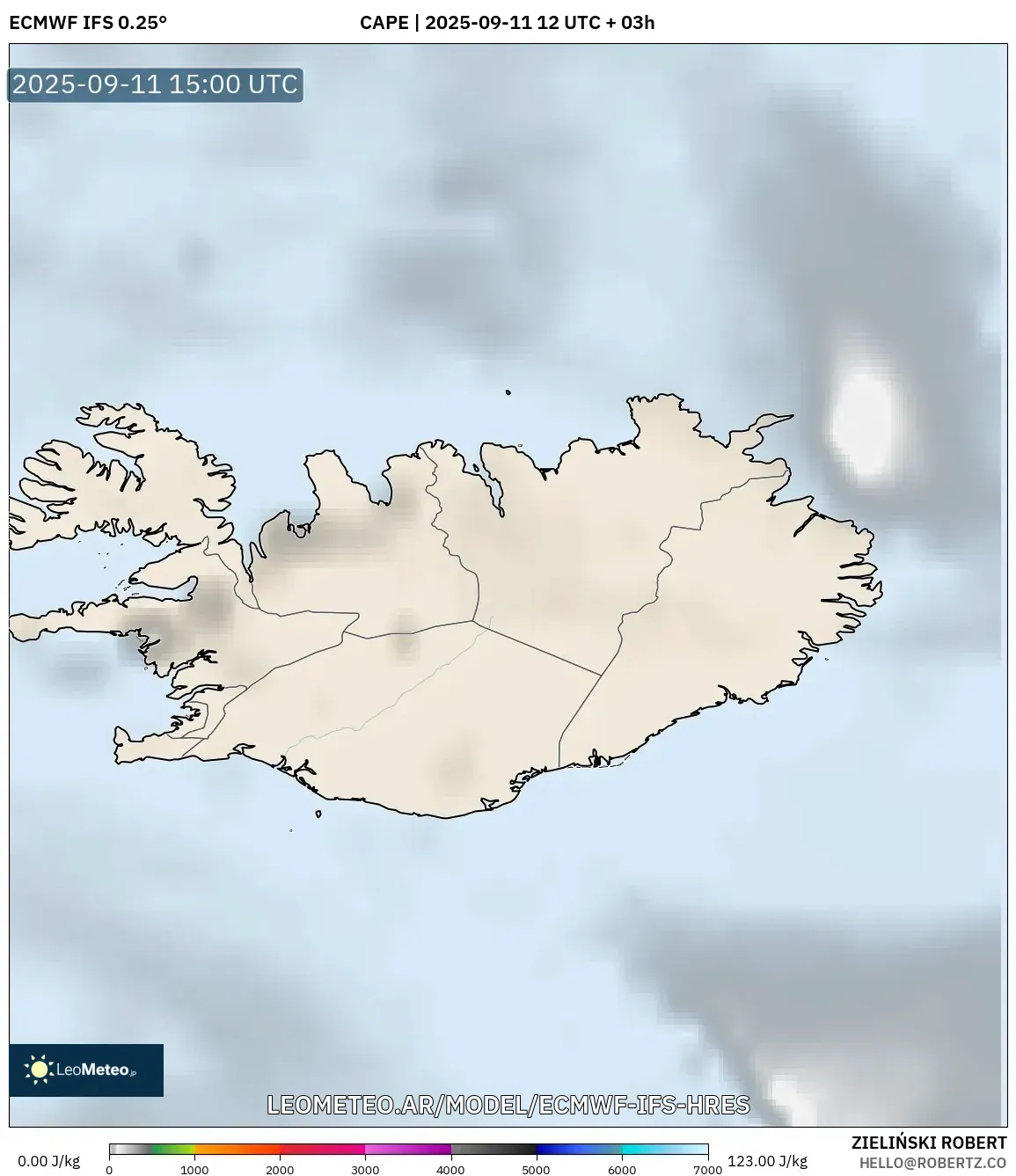 ECMWF IFS 0.25° model - Islandia, CAPE ECMWF IFS 0.25° model - Islandia, CAPE