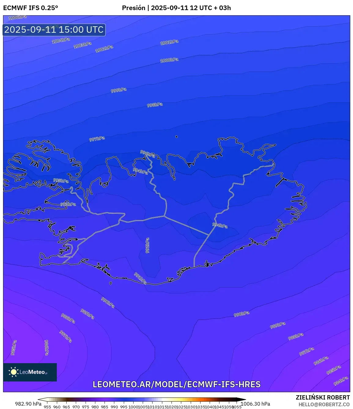 ECMWF IFS 0.25° model - Islandia, Presión ECMWF IFS 0.25° model - Islandia, Presión