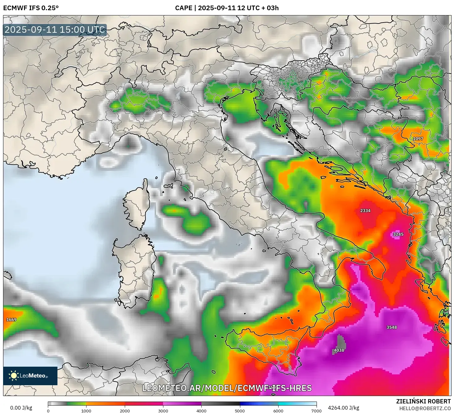 ECMWF IFS 0.25° model - Italia, CAPE