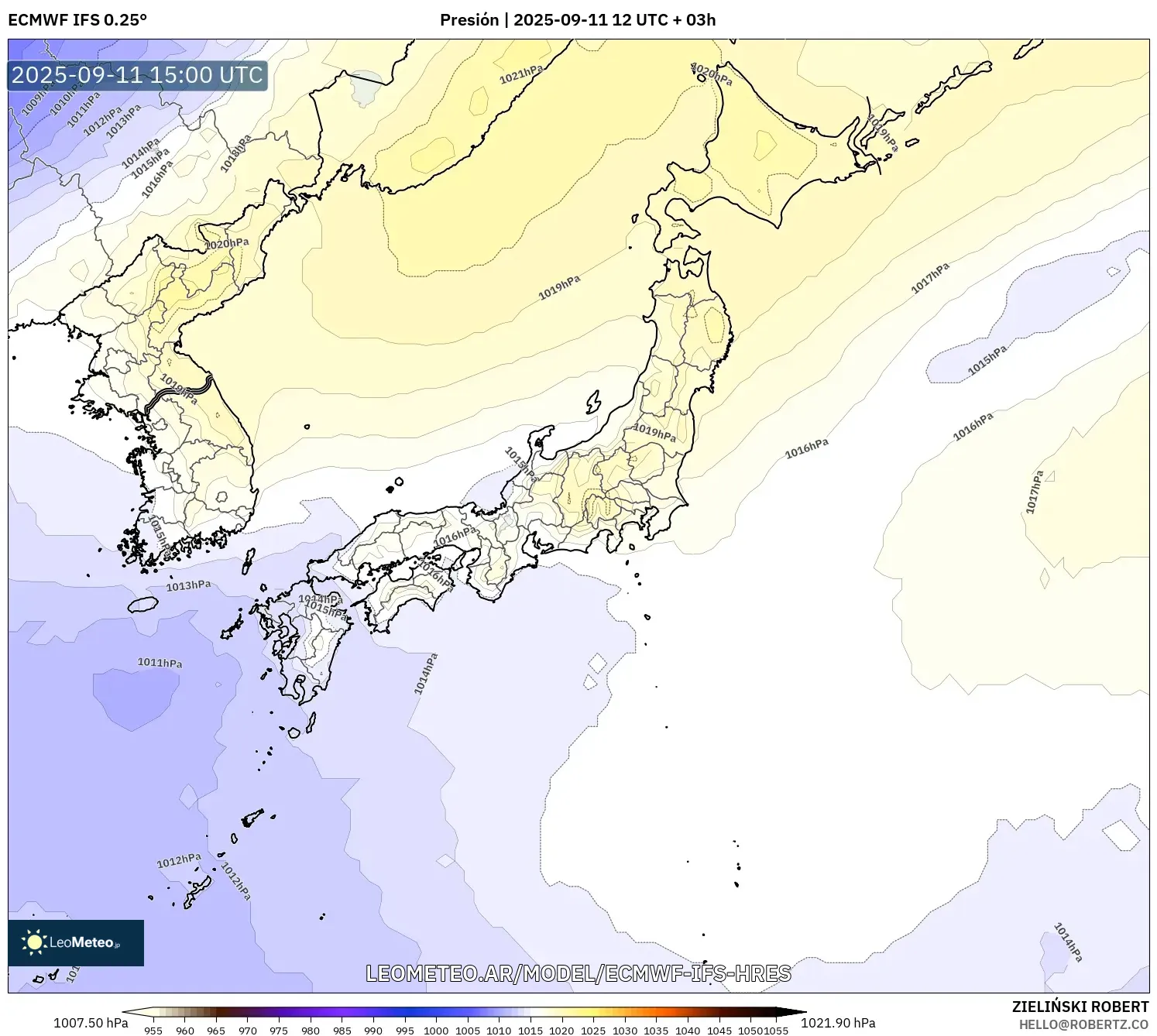 ECMWF IFS 0.25° model - Japón, Presión