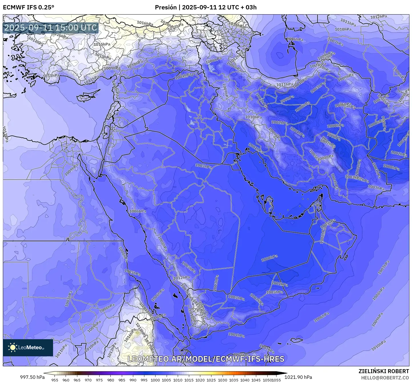 ECMWF IFS 0.25° model - Oriente Medio, Presión ECMWF IFS 0.25° model - Oriente Medio, Presión