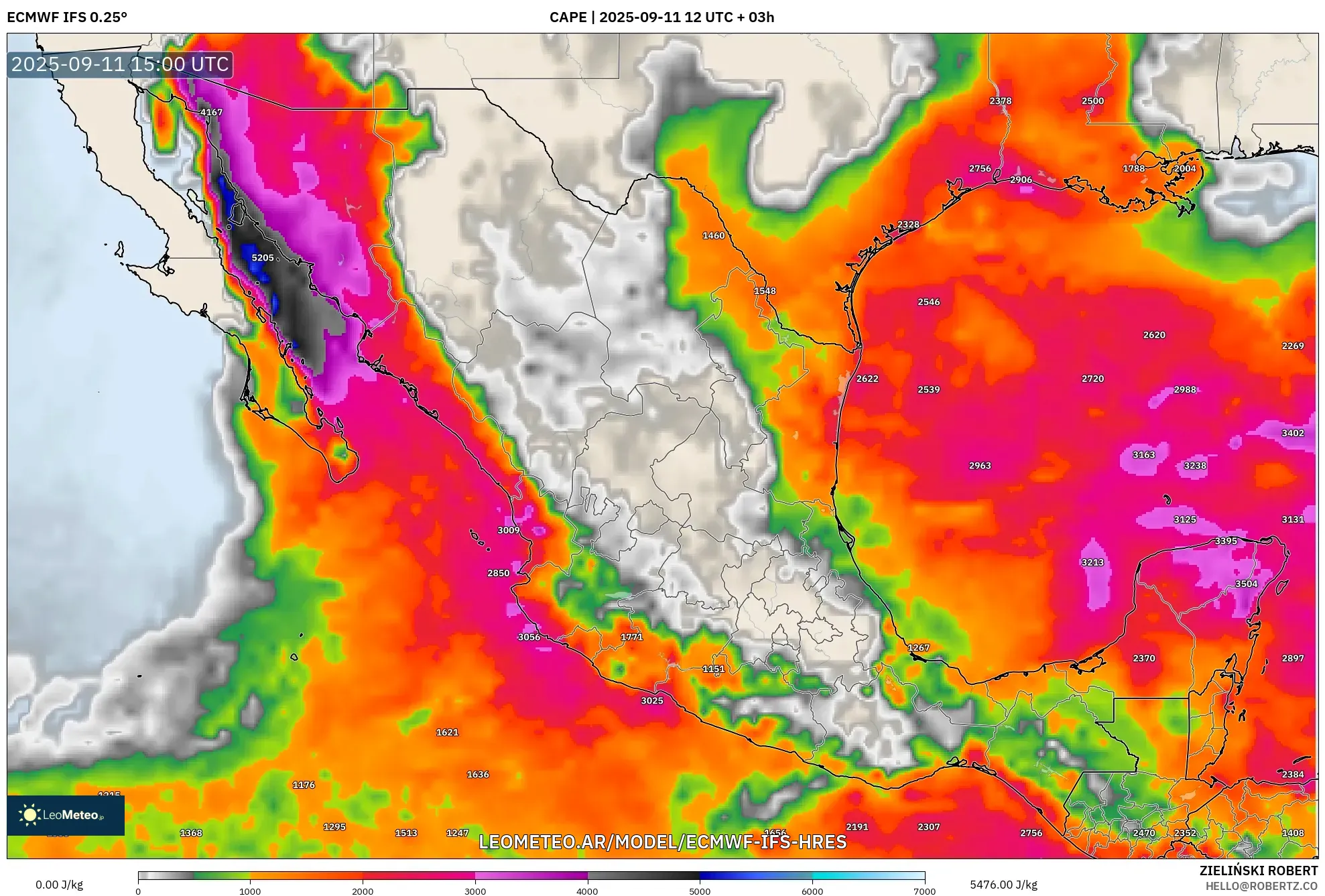 ECMWF IFS 0.25° model - México, CAPE