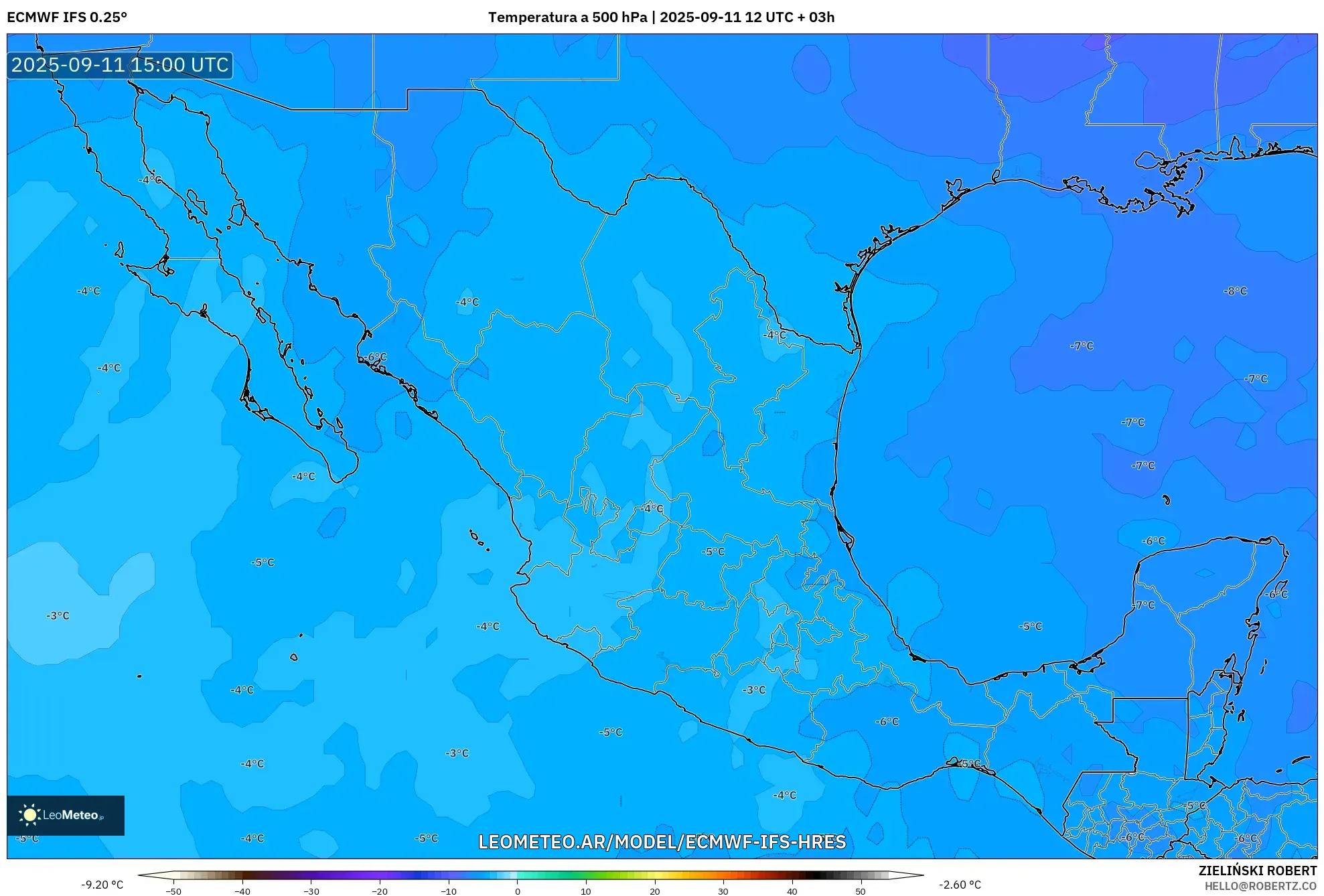ECMWF IFS 0.25° model - México, Temperatura a 500 hPa