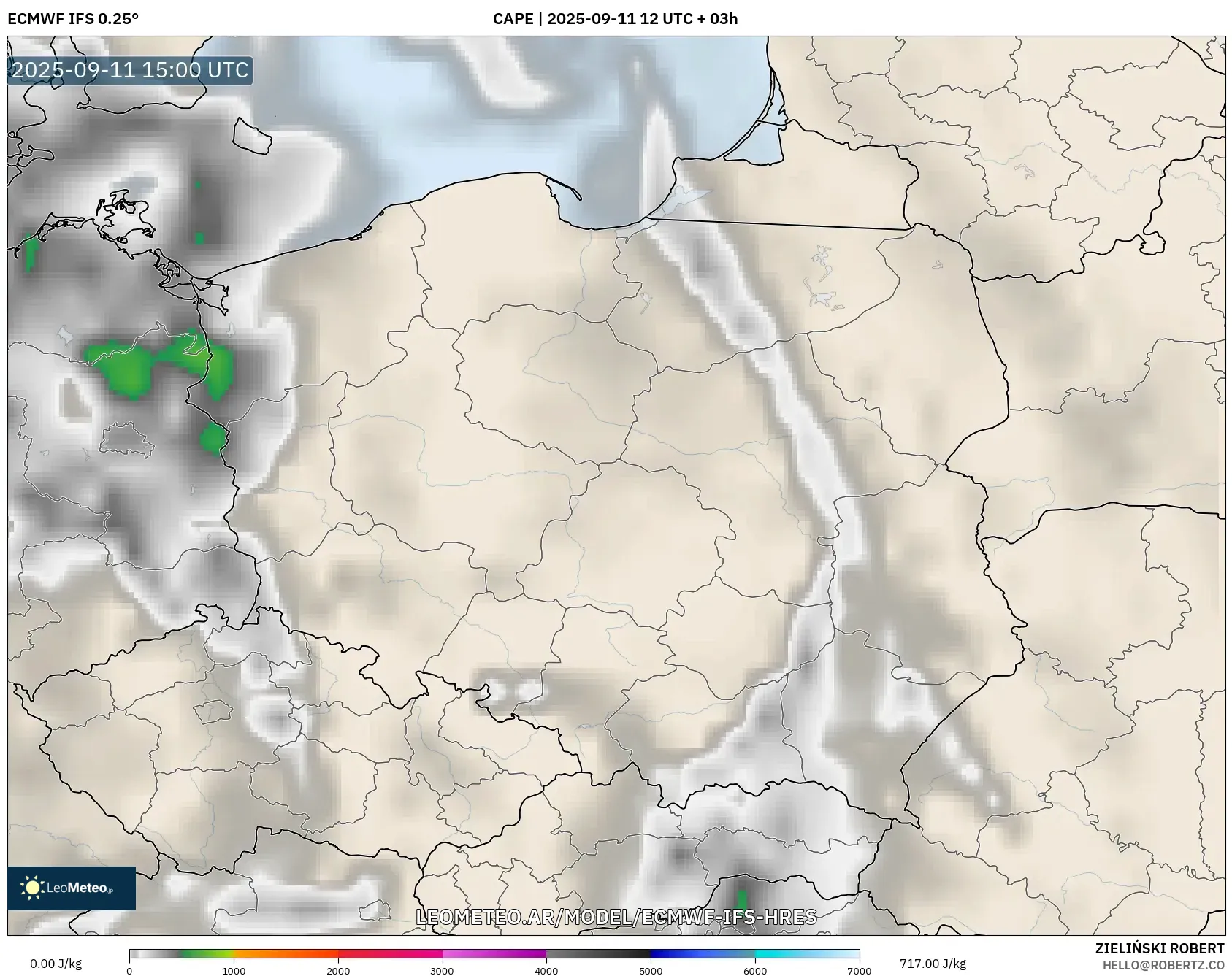 ECMWF IFS 0.25° model - Polonia, CAPE ECMWF IFS 0.25° model - Polonia, CAPE