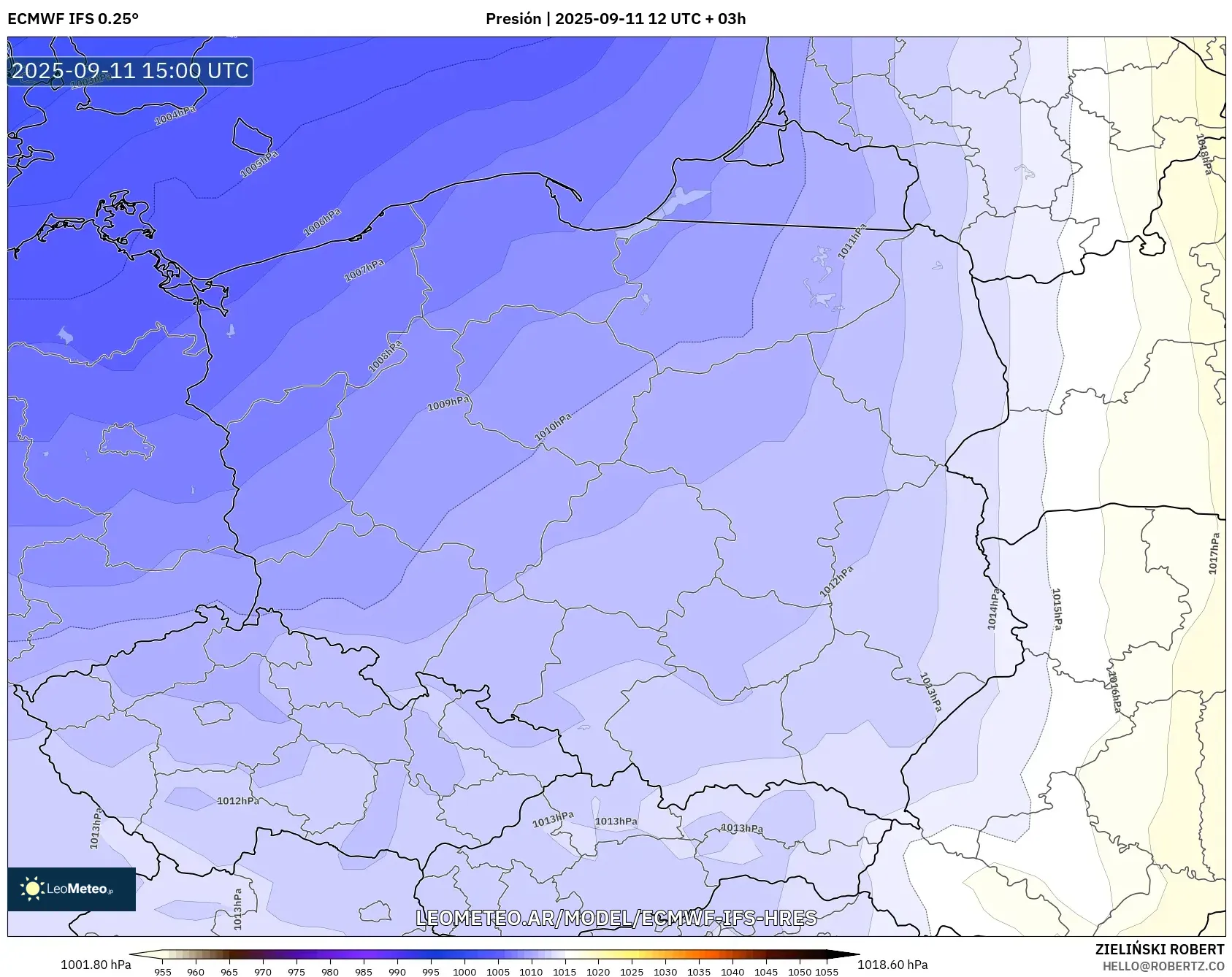 ECMWF IFS 0.25° model - Polonia, Presión