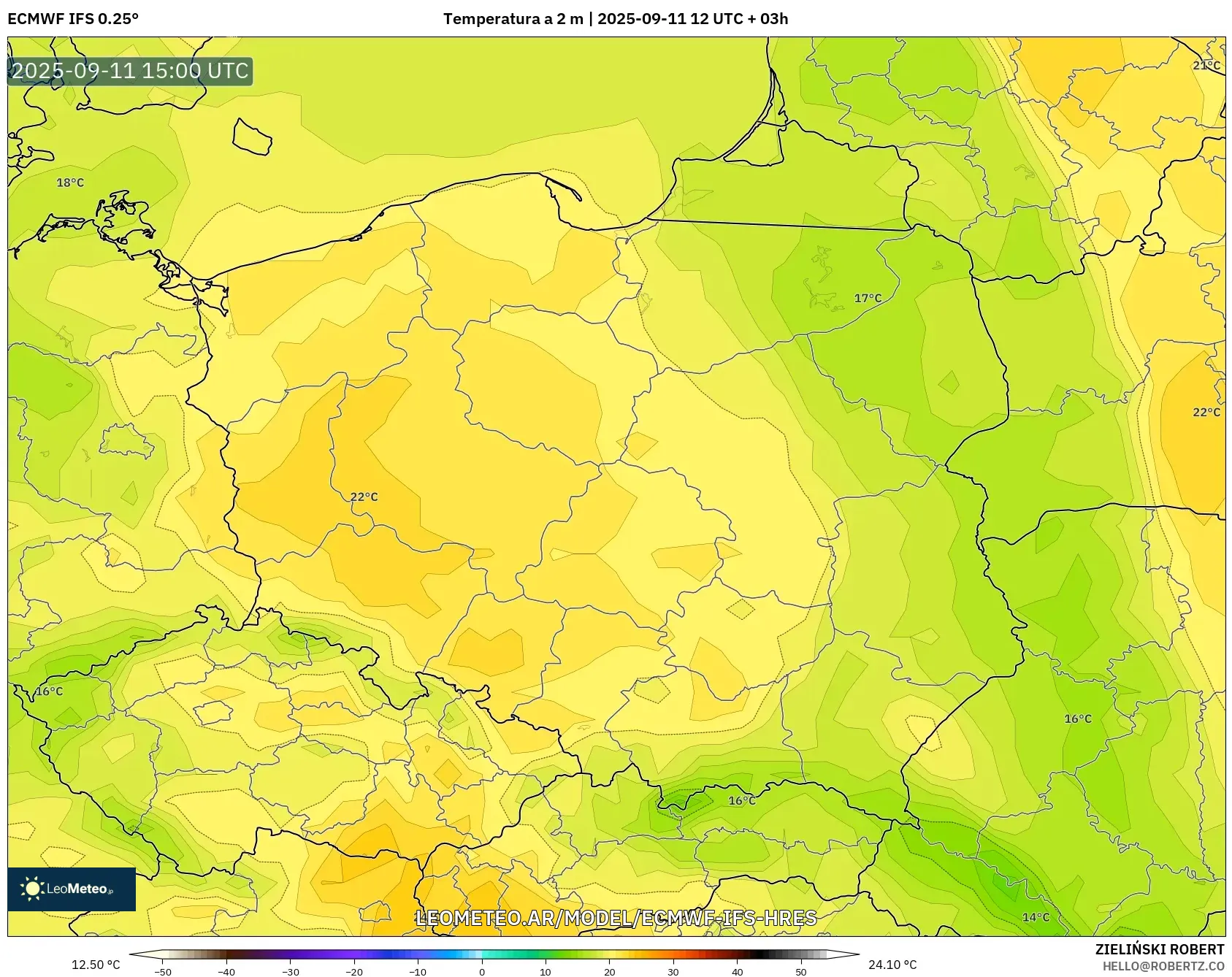 ECMWF IFS 0.25° model - Polonia, Temperatura a 2 m ECMWF IFS 0.25° model - Polonia, Temperatura a 2 m