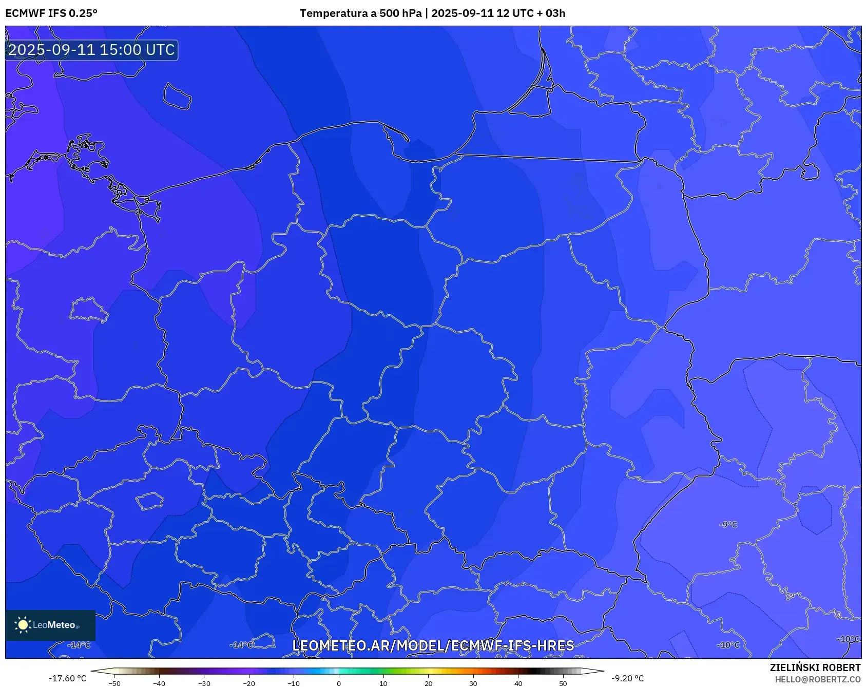 ECMWF IFS 0.25° model - Polonia, Temperatura a 500 hPa ECMWF IFS 0.25° model - Polonia, Temperatura a 500 hPa