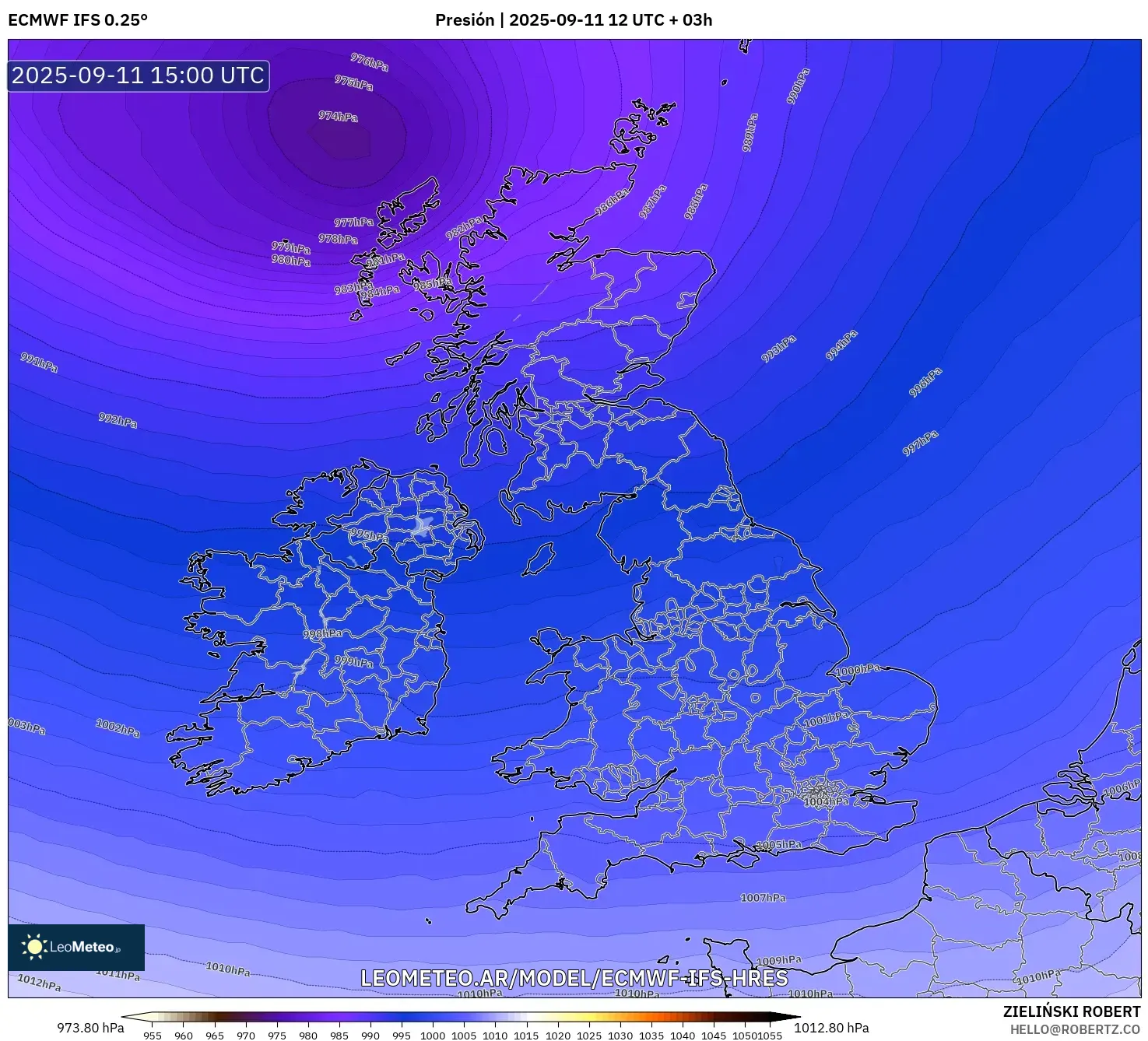ECMWF IFS 0.25° model - Reino Unido, Presión