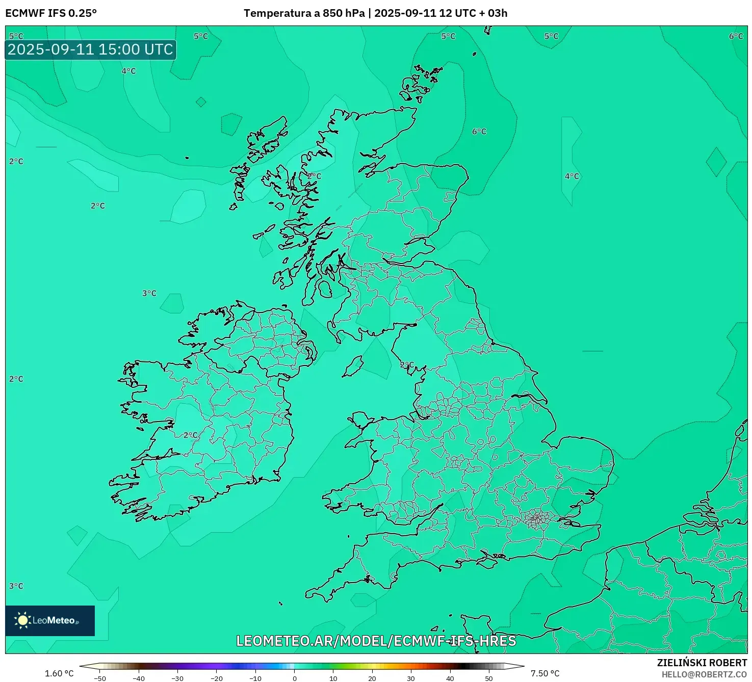 ECMWF IFS 0.25° model - Reino Unido, Temperatura a 850 hPa ECMWF IFS 0.25° model - Reino Unido, Temperatura a 850 hPa
