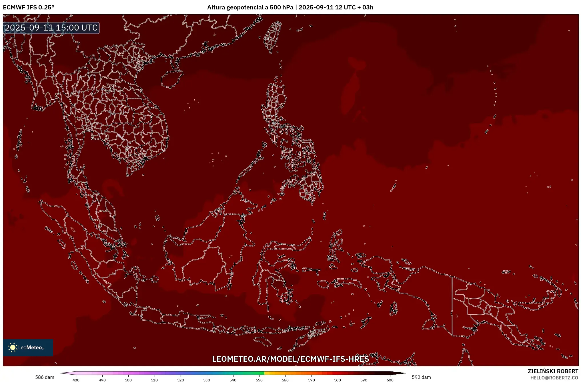 ECMWF IFS 0.25° model - Sudeste Asiático, Altura geopotencial a 500 hPa ECMWF IFS 0.25° model - Sudeste Asiático, Altura geopotencial a 500 hPa