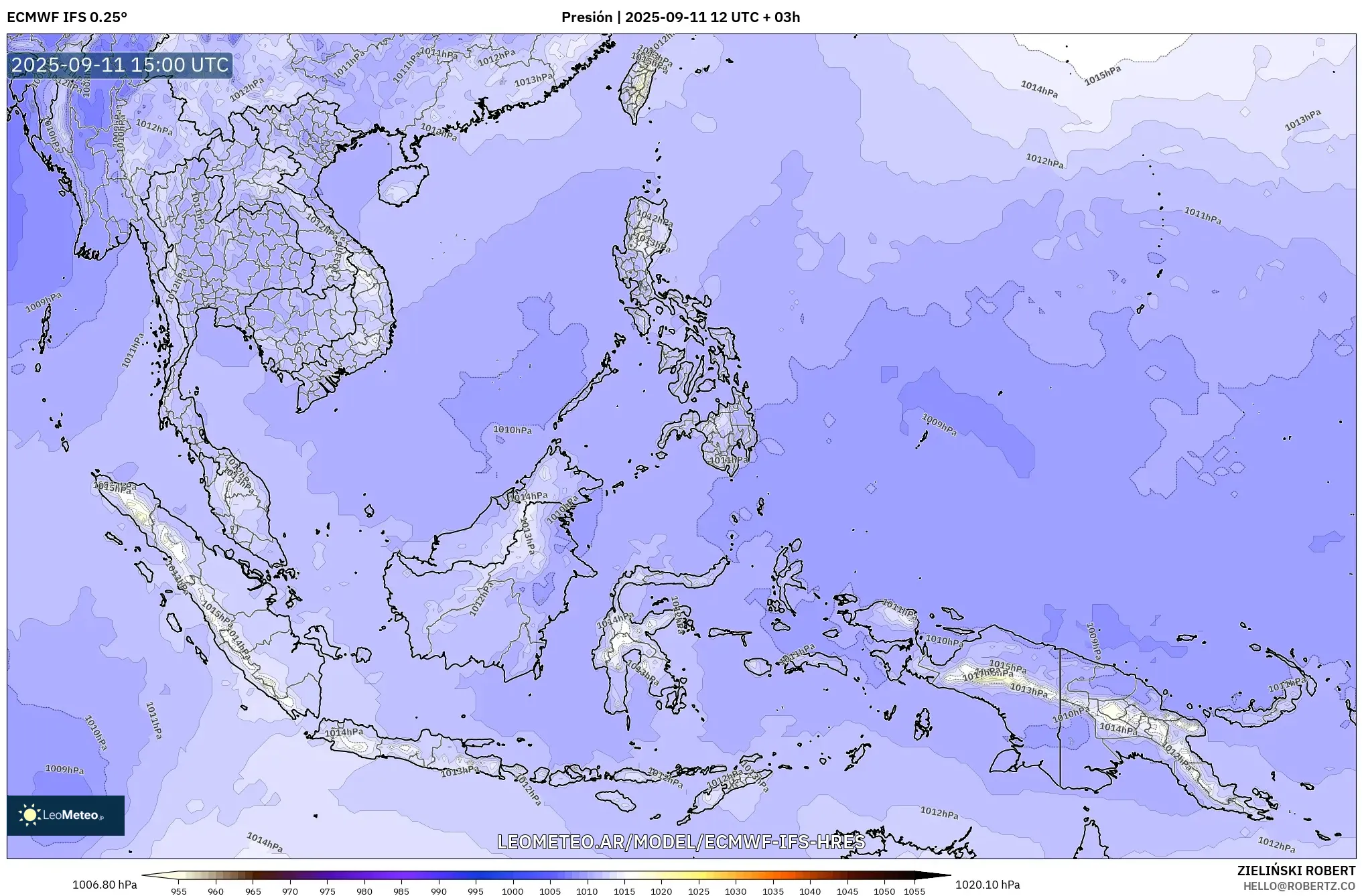 ECMWF IFS 0.25° model - Sudeste Asiático, Presión ECMWF IFS 0.25° model - Sudeste Asiático, Presión