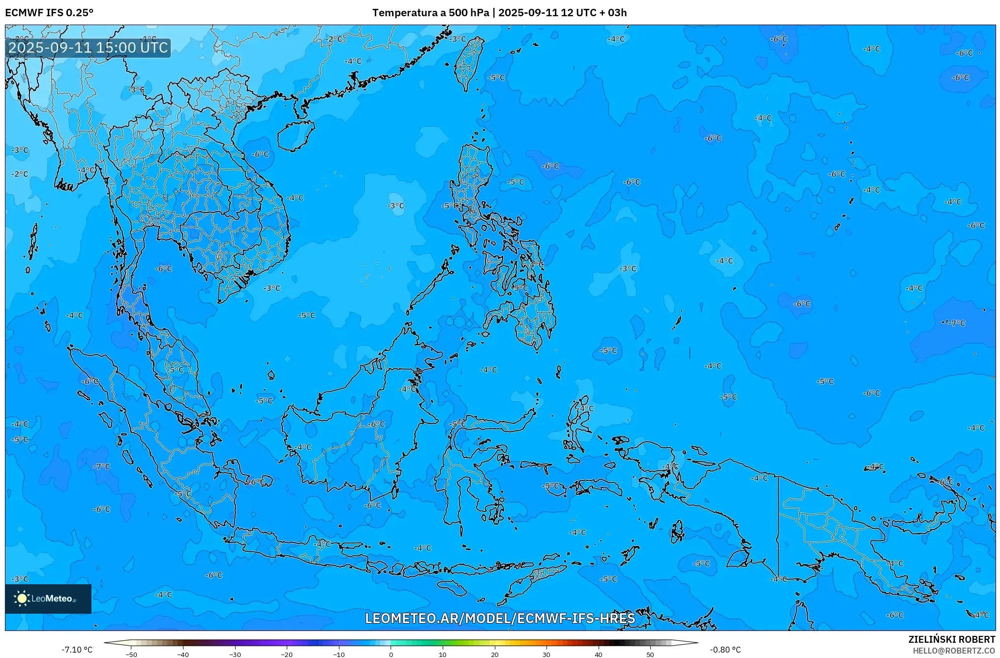 ECMWF IFS 0.25° model - Sudeste Asiático, Temperatura a 500 hPa