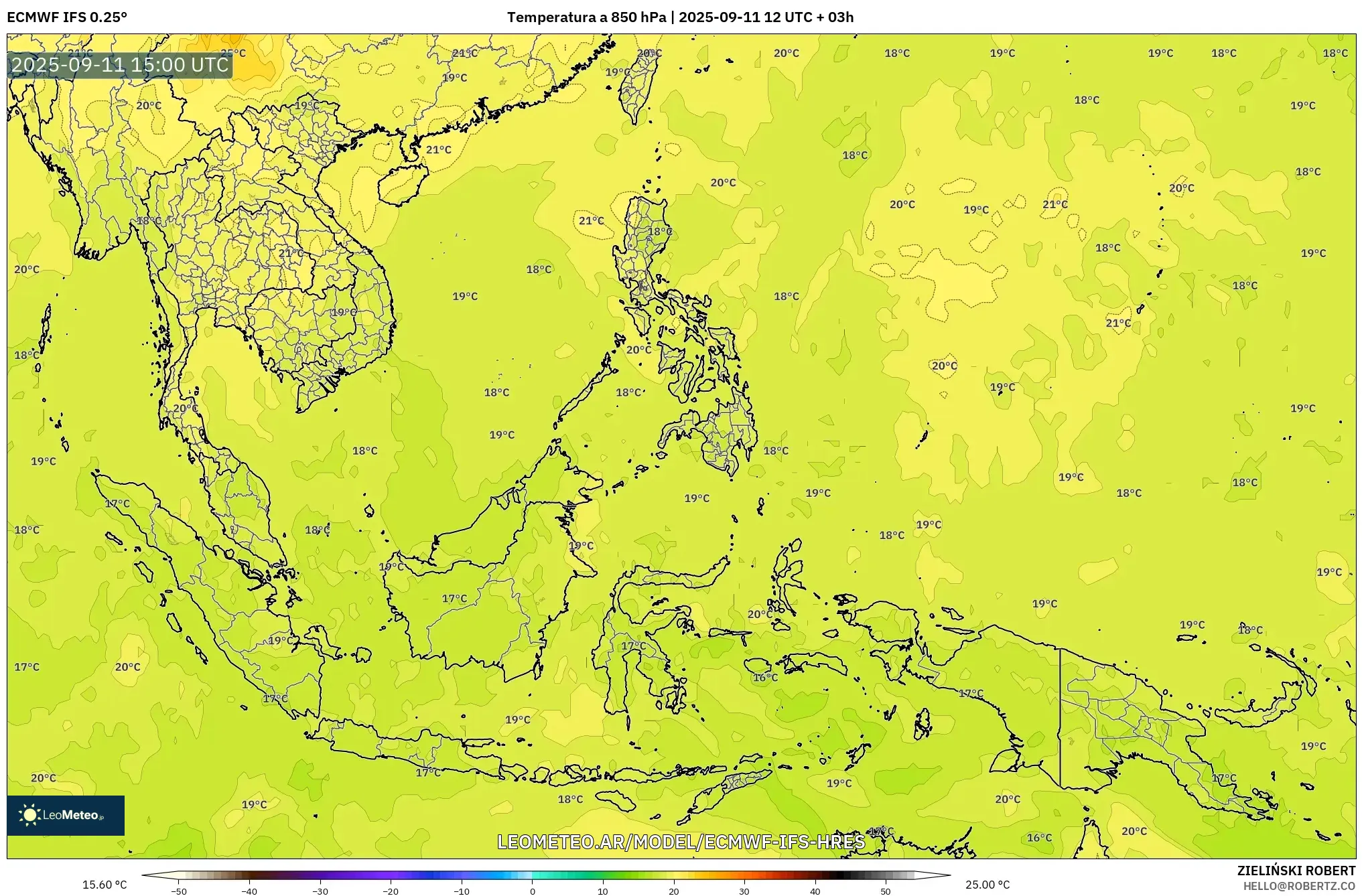 ECMWF IFS 0.25° model - Sudeste Asiático, Temperatura a 850 hPa ECMWF IFS 0.25° model - Sudeste Asiático, Temperatura a 850 hPa