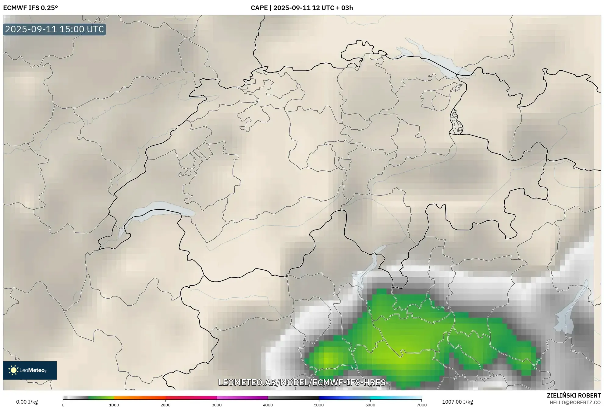 ECMWF IFS 0.25° model - Suiza, CAPE
