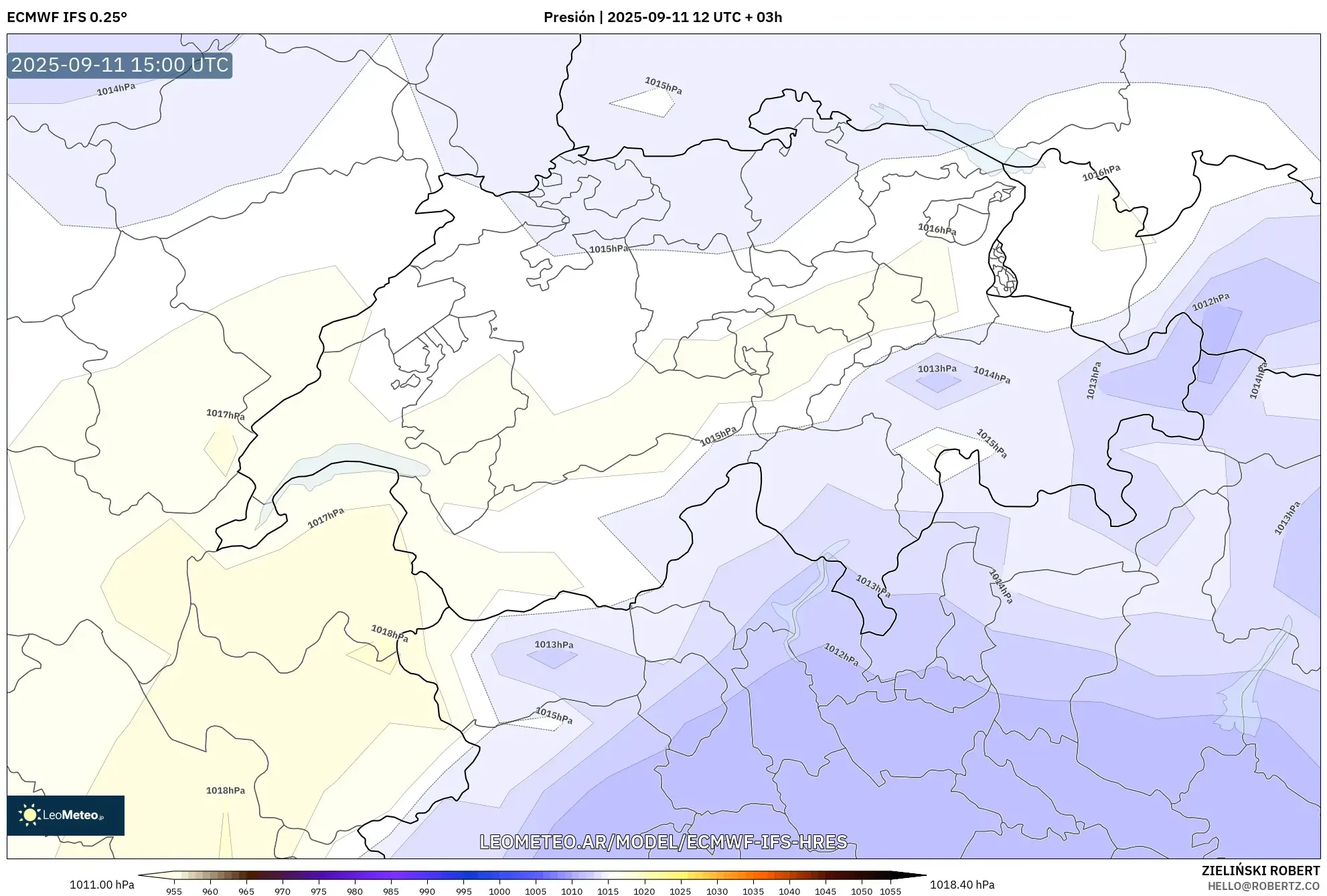 ECMWF IFS 0.25° model - Suiza, Presión