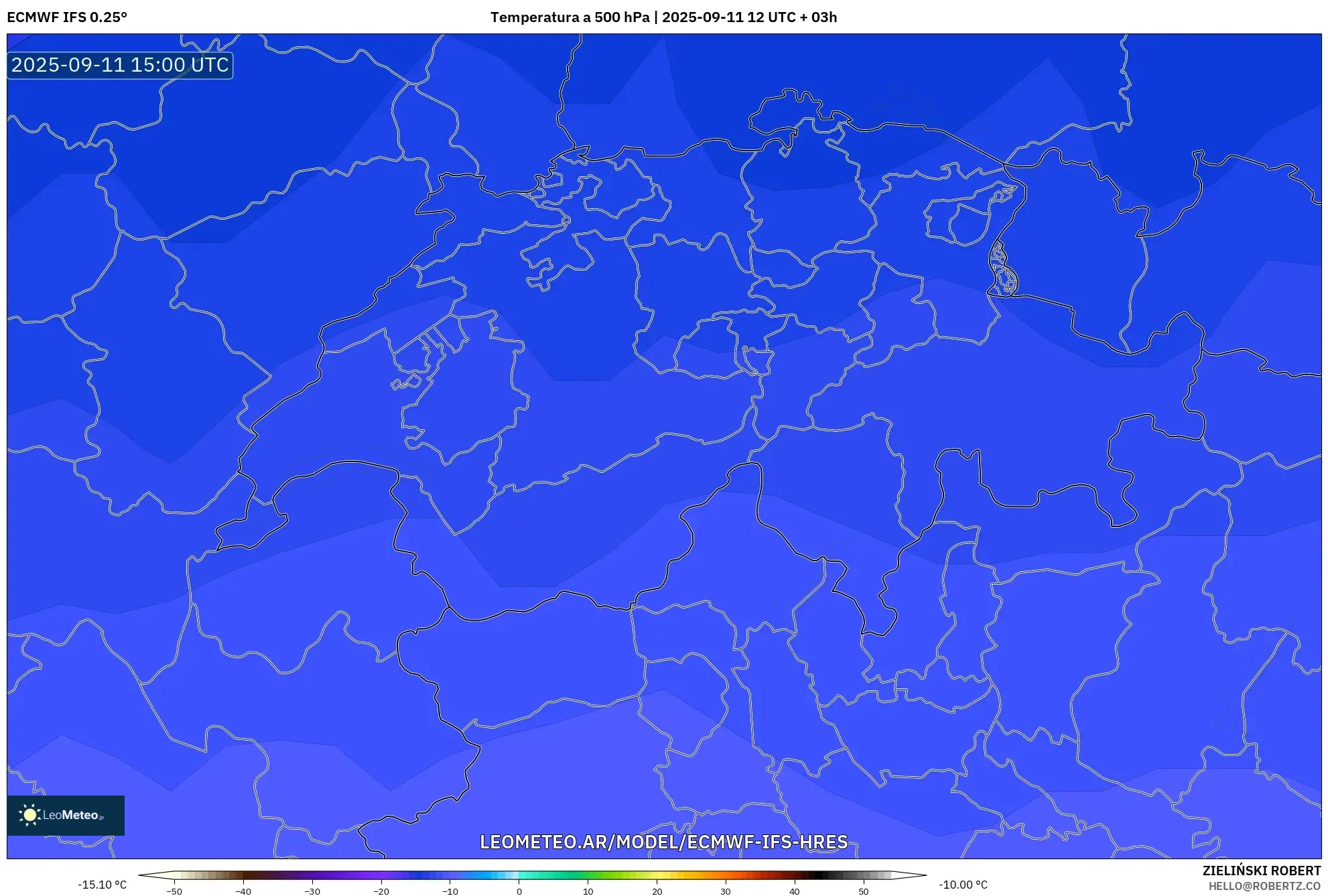 ECMWF IFS 0.25° model - Suiza, Temperatura a 500 hPa