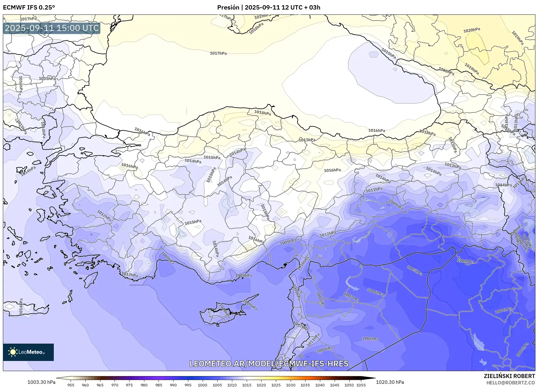 ECMWF IFS 0.25° model - Turquía, Presión