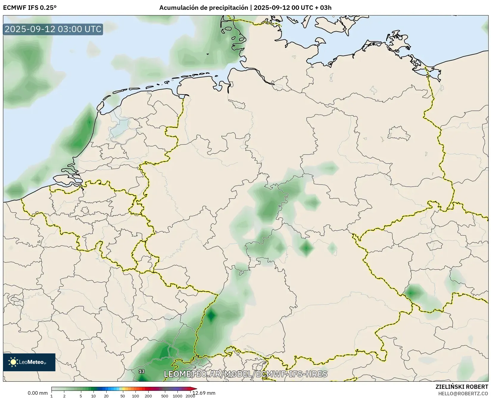ECMWF IFS 0.25° model - Alemania, Acumulación de precipitación ECMWF IFS 0.25° model - Alemania, Acumulación de precipitación
