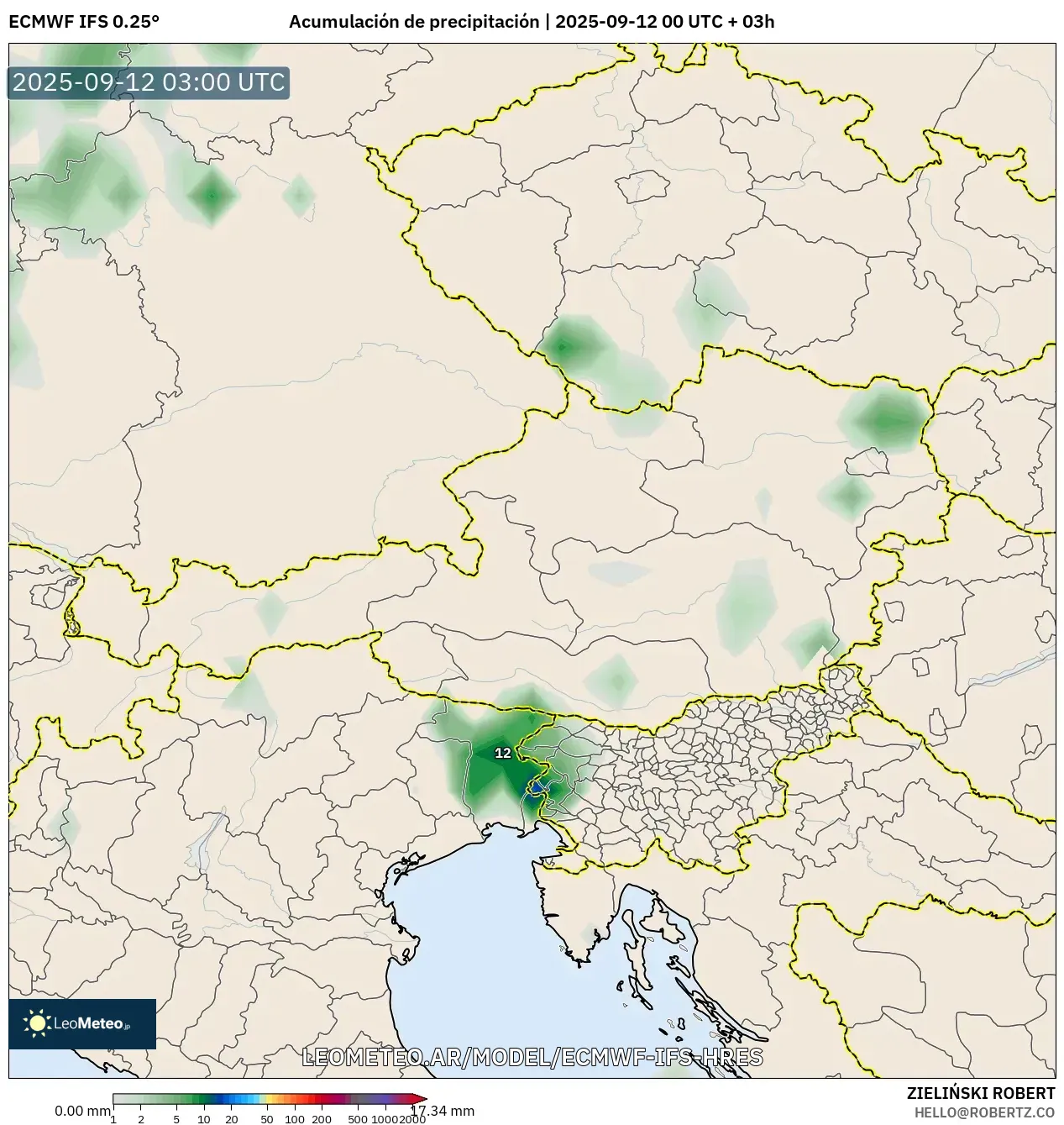 ECMWF IFS 0.25° model - Austria, Acumulación de precipitación ECMWF IFS 0.25° model - Austria, Acumulación de precipitación