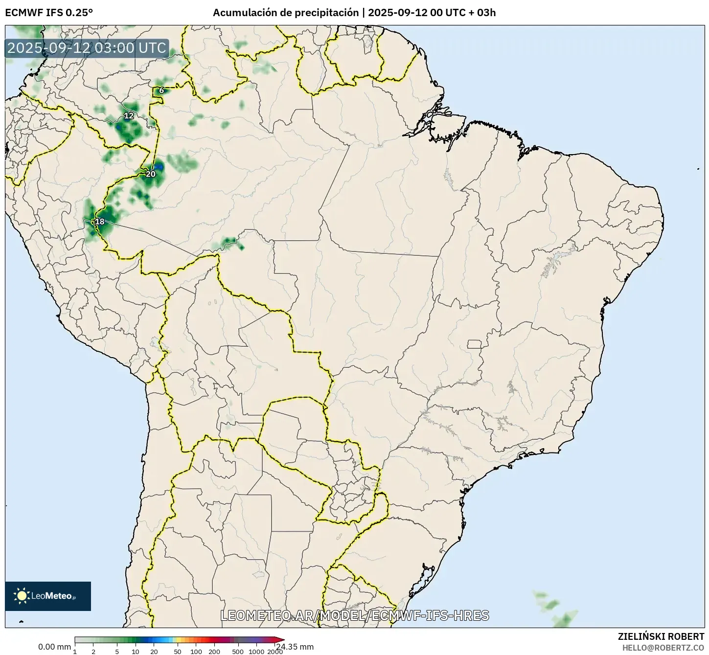 ECMWF IFS 0.25° model - Brasil, Acumulación de precipitación