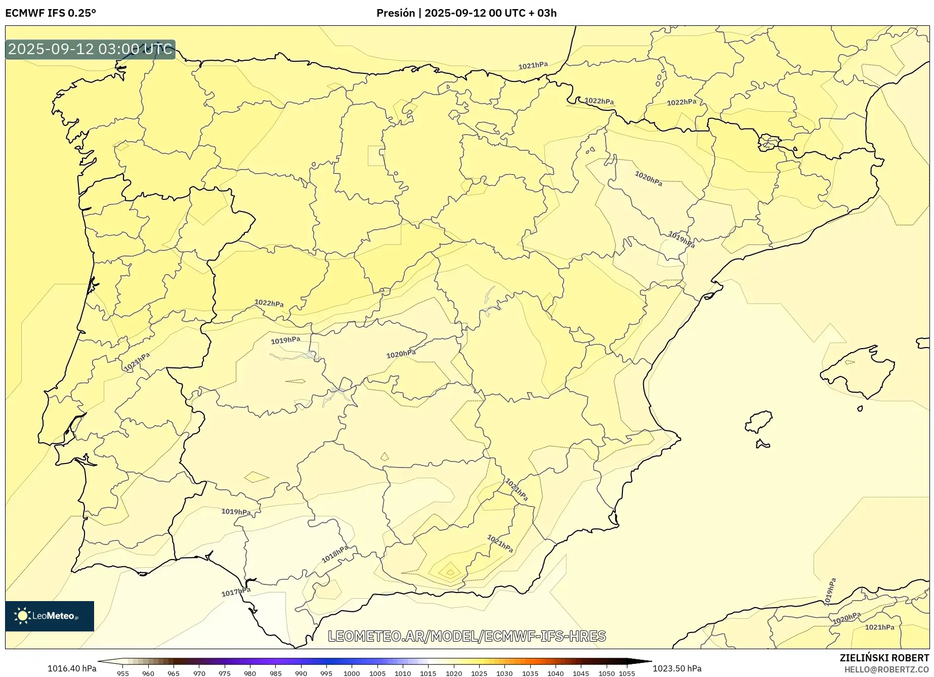 ECMWF IFS 0.25° model - España, Presión ECMWF IFS 0.25° model - España, Presión